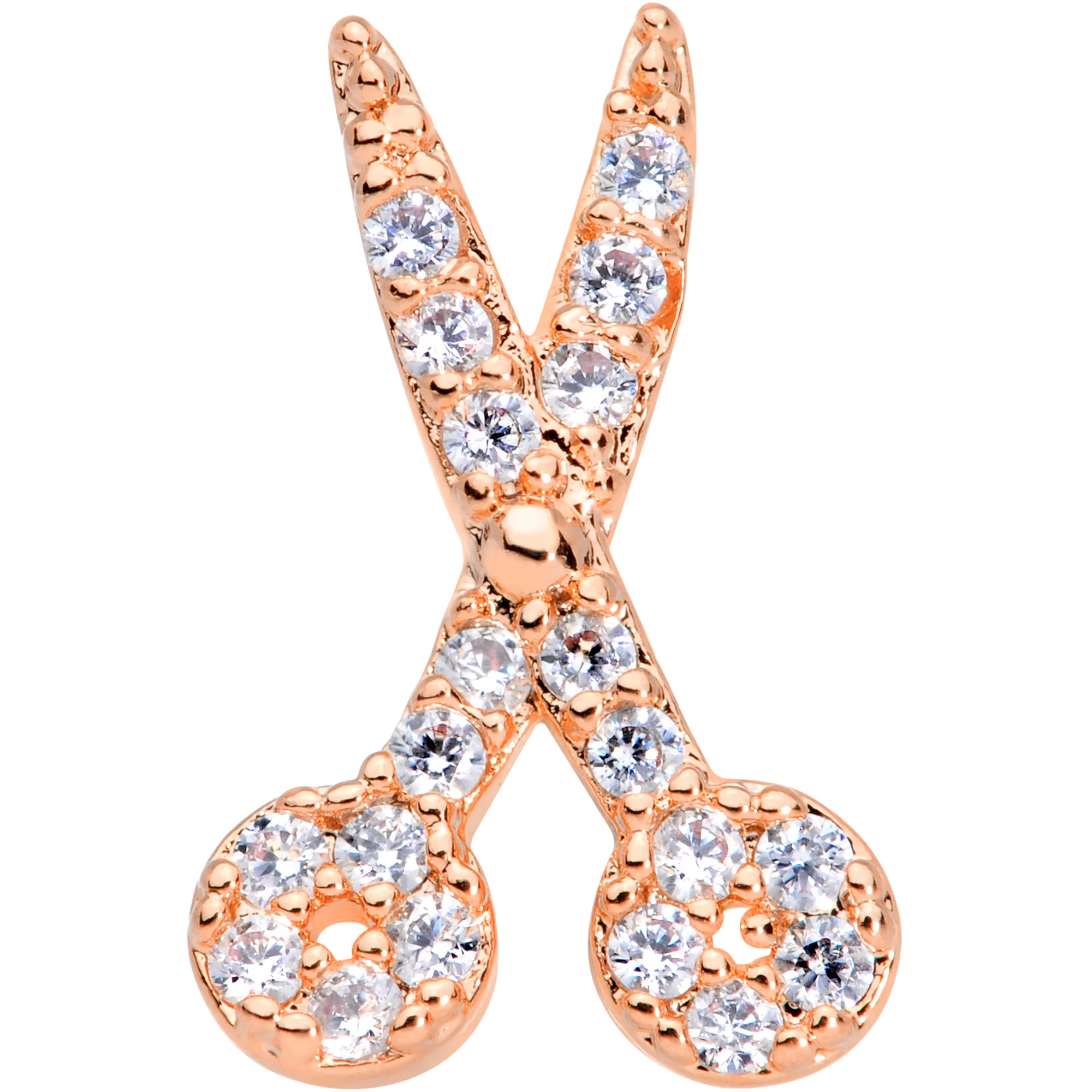 18G 3/8 Clear CZ Gem Rose Gold Tone Shears Scissors Nose Hoop - Image 2