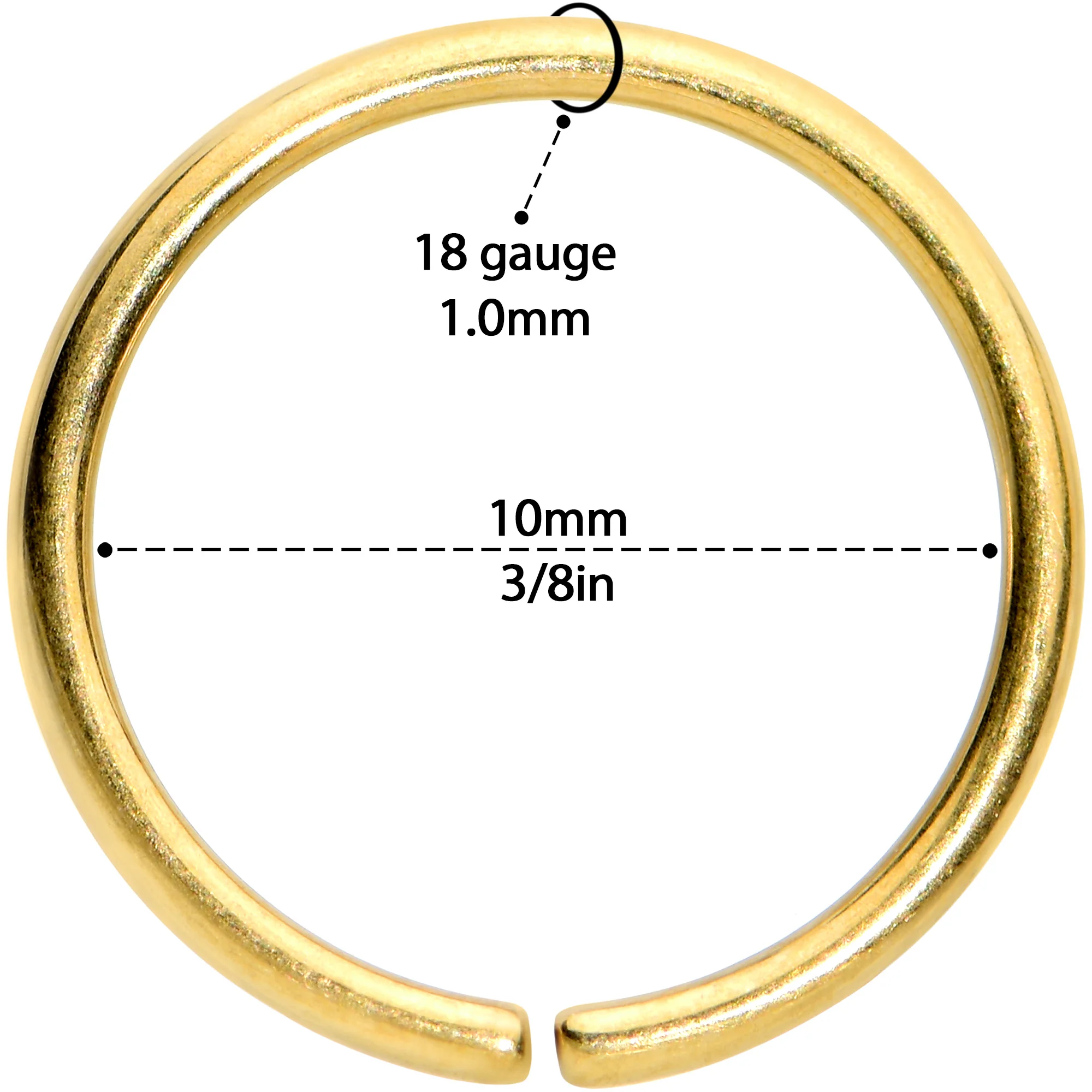18G 3/8 Gold Tone PVD Grade 23 Titanium Bendable Hoop Ring - Image 3