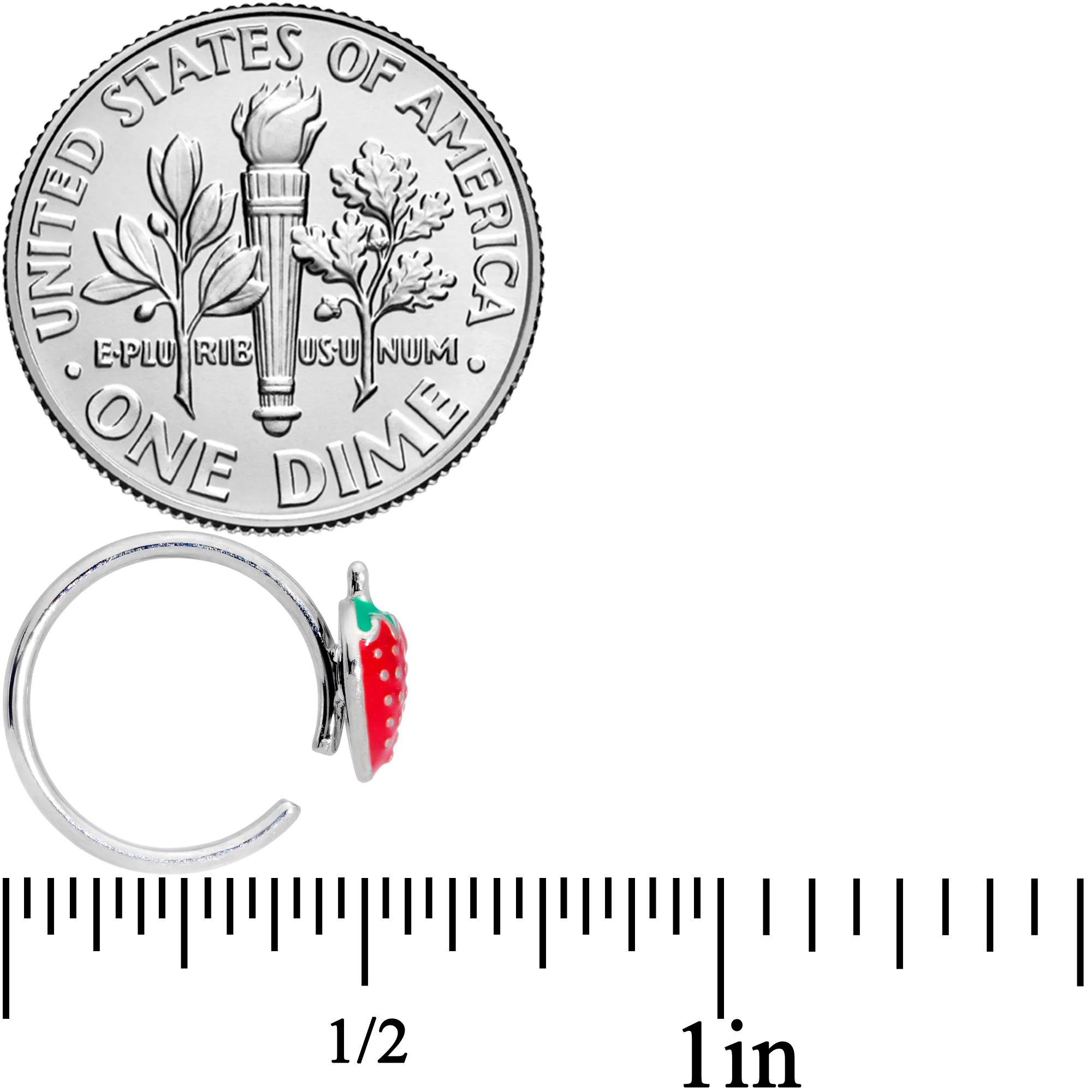 18G 3/8 Red Green Strawberry Nose Hoop - Image 5