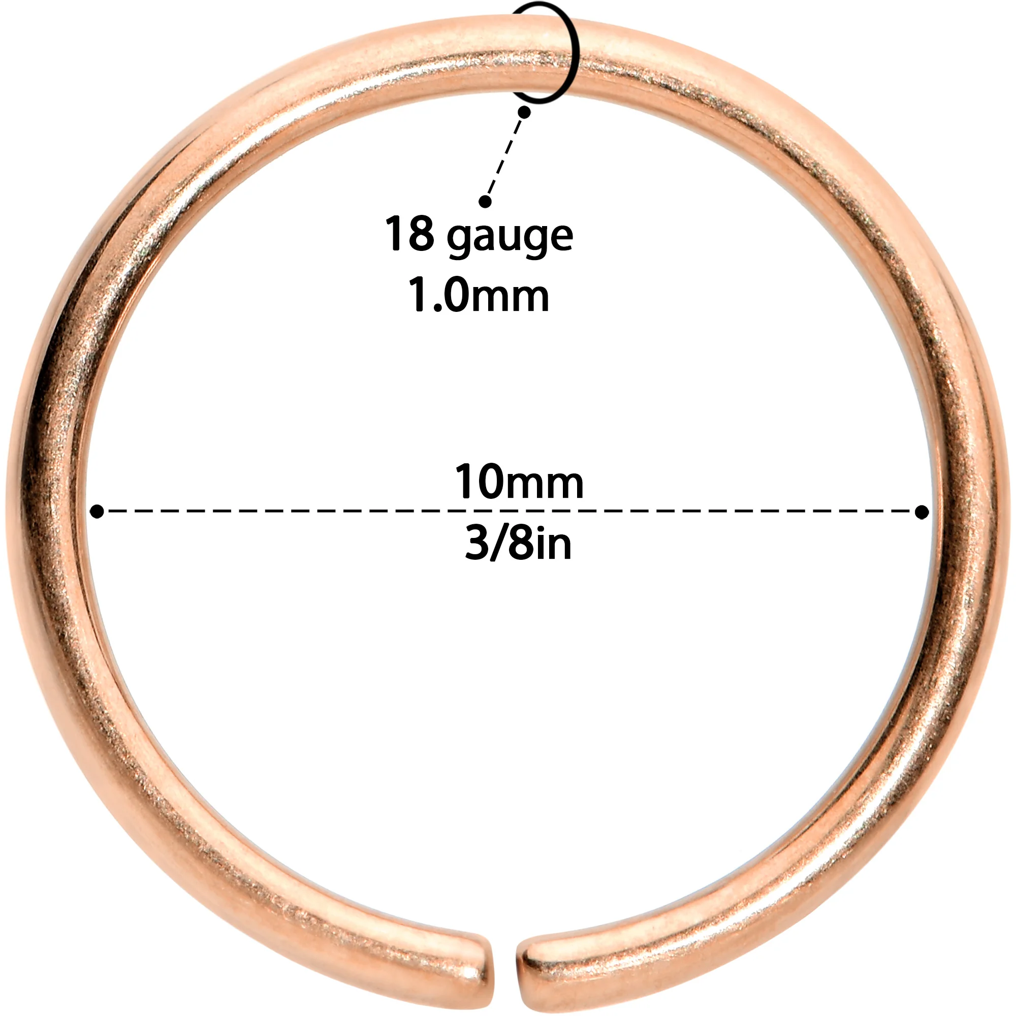 18G 3/8 Rose Gold Tone PVD Grade 23 Titanium Bendable Hoop Ring - Image 3