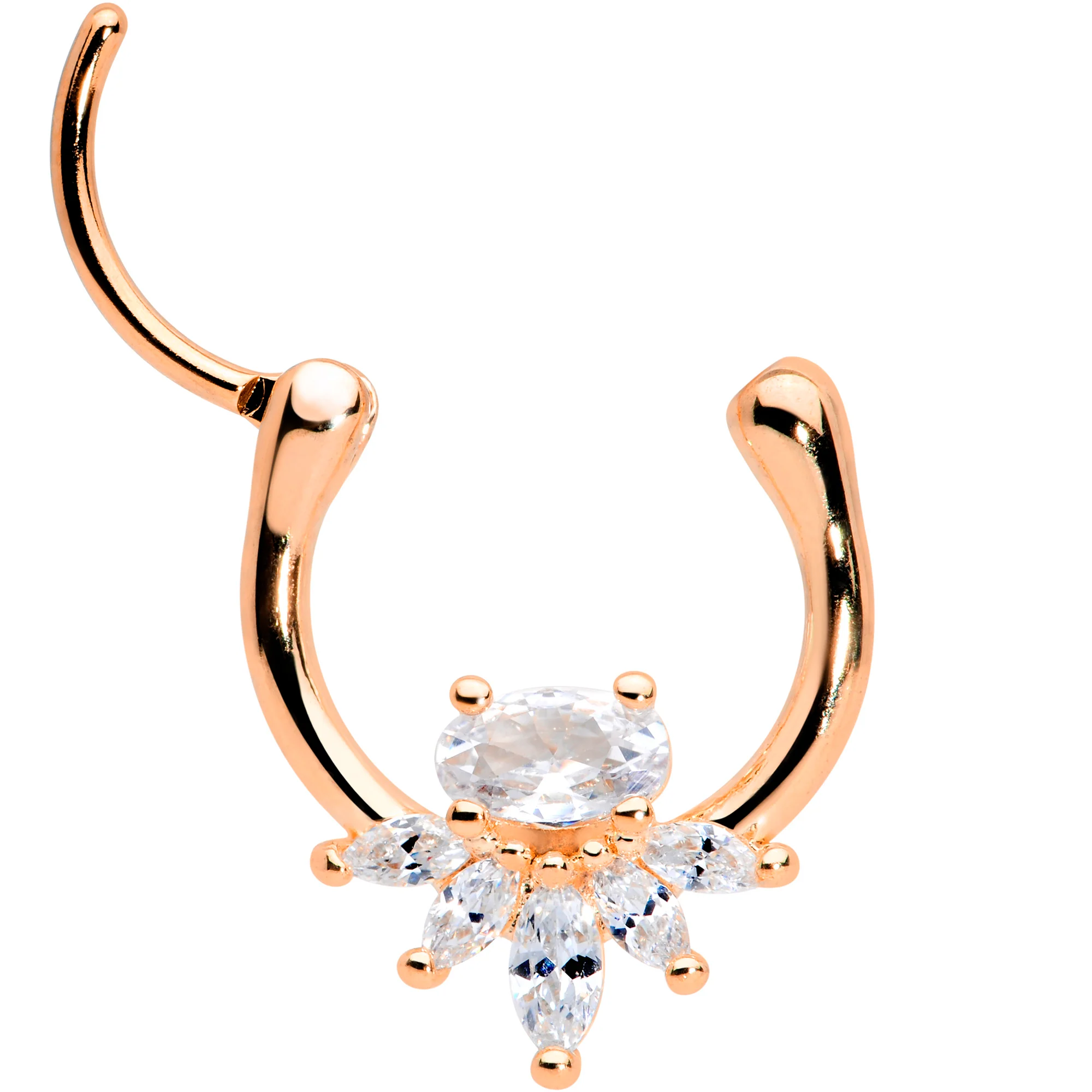 18G 3/8 Clear Gem Rose Gold Tone Anodized Spray Cartilage Clicker - Image 2
