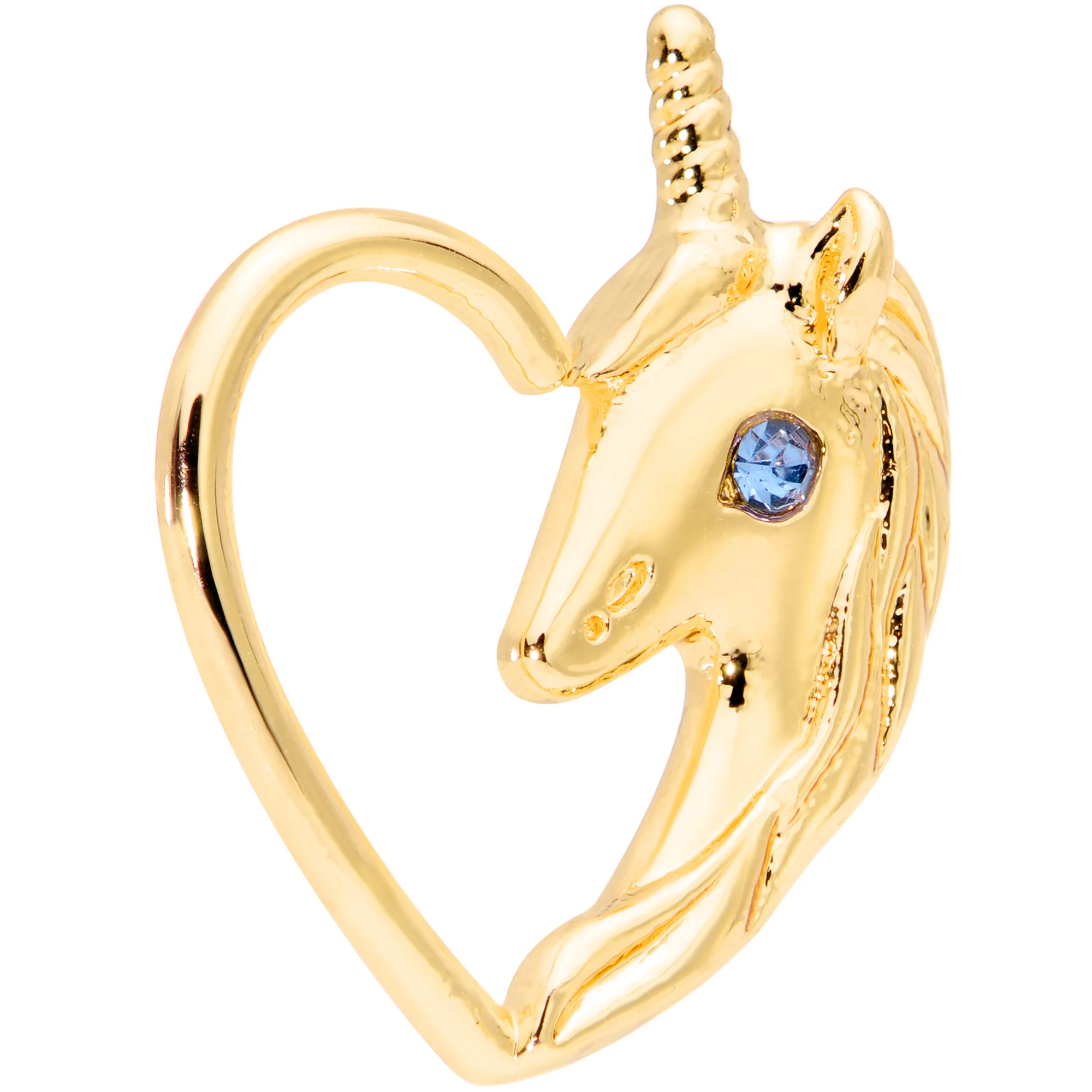 18G 5/16 Aqua Gem Gold Tone Unicorn Left Heart Closure Ring - Image 2