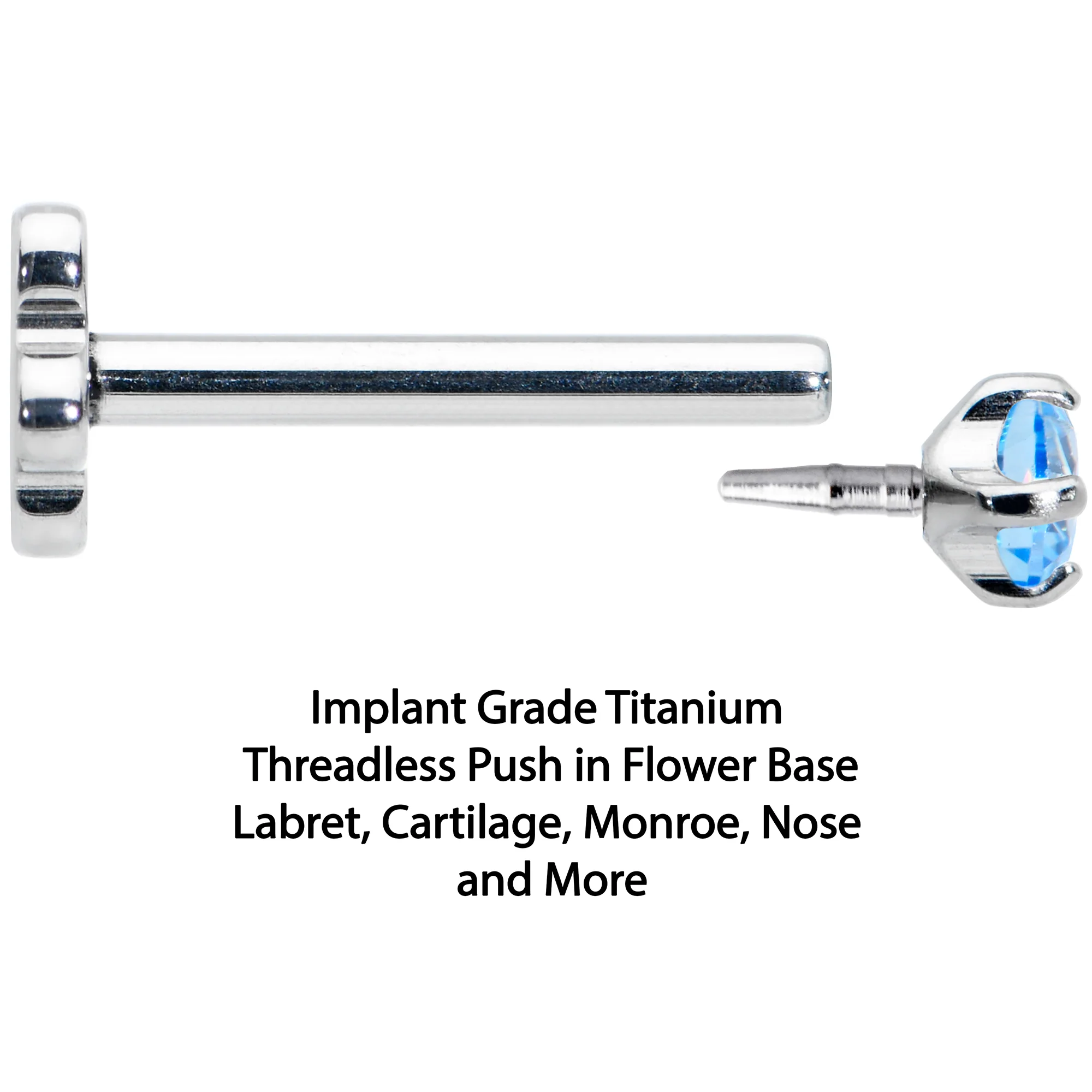 18G 5/16 Blue CZ Gem G23 Titanium Threadless Flower Labret Tragus - Image 6