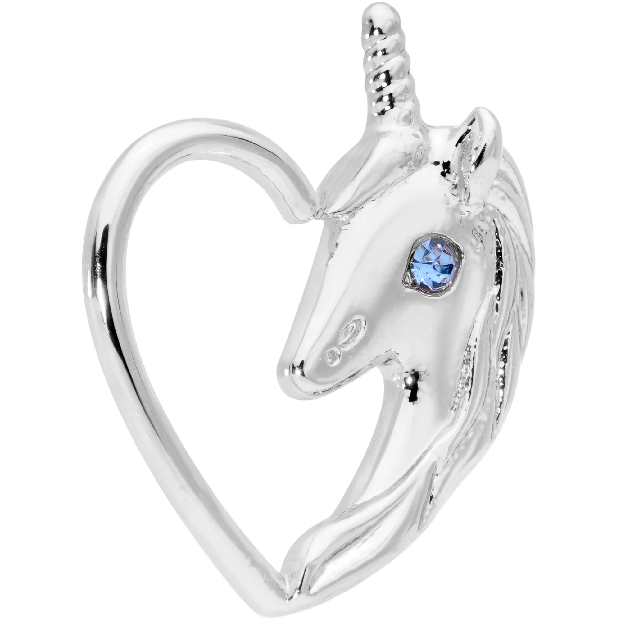 18G 5/16 Blue Gem Unicorn Left Heart Closure Ring - Image 2
