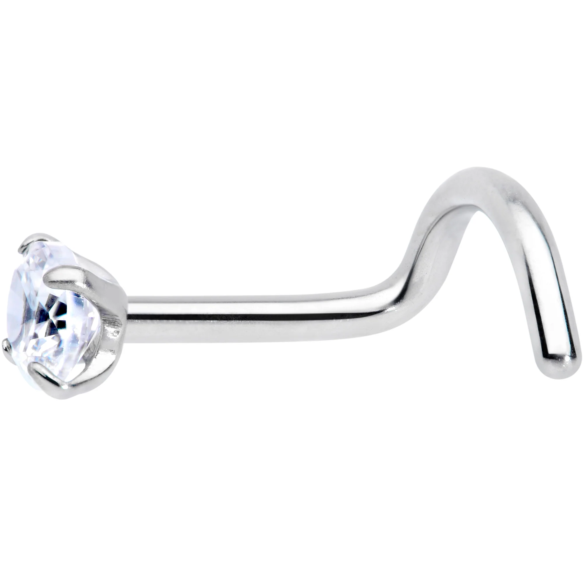 18G 5/16 Clear 3mm CZ Gem Grade 23 Titanium Left Side Nose Screw - Image 2