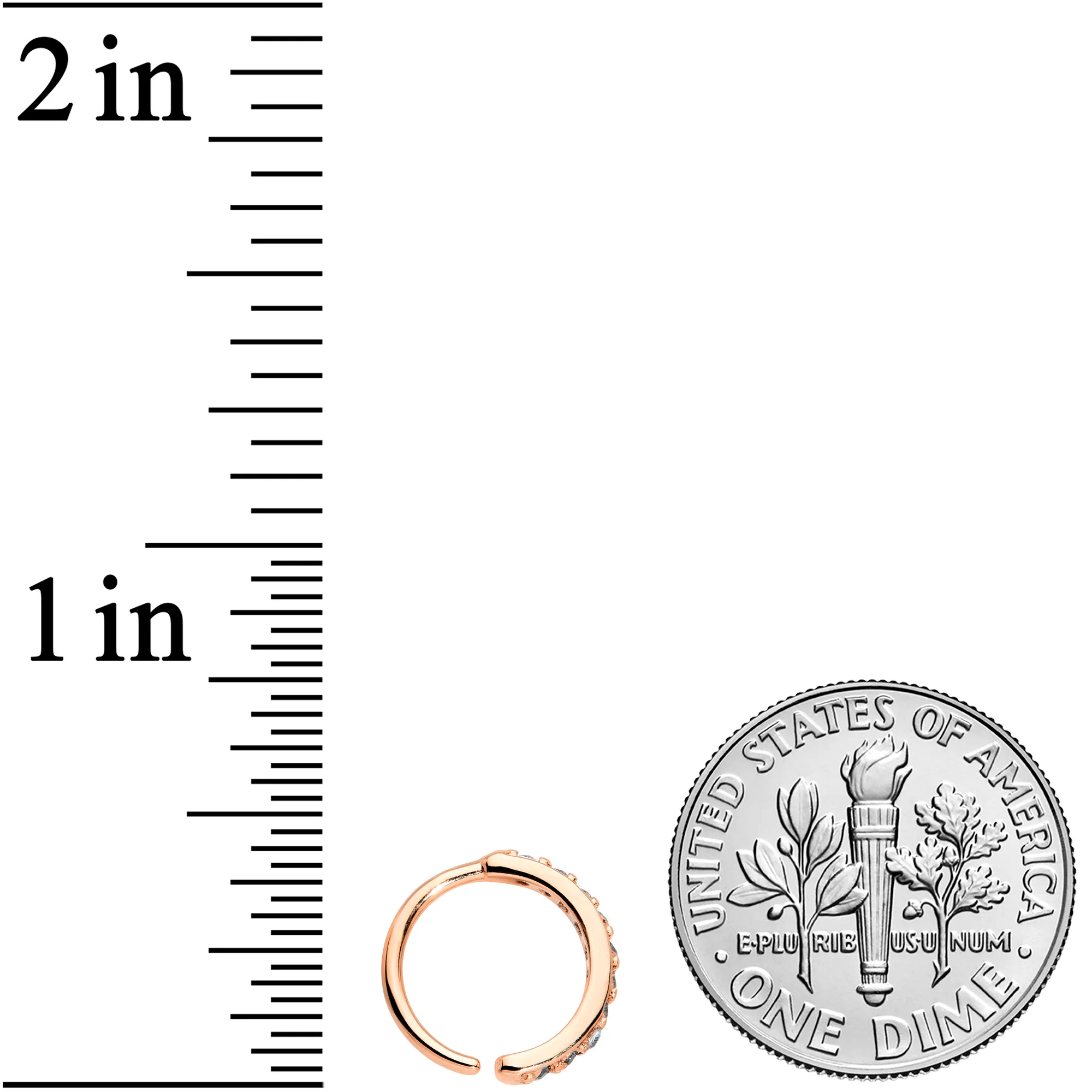 18G 5/16 Clear CZ Gem Rose Gold Tone Forward Facing Closure Ring - Image 3
