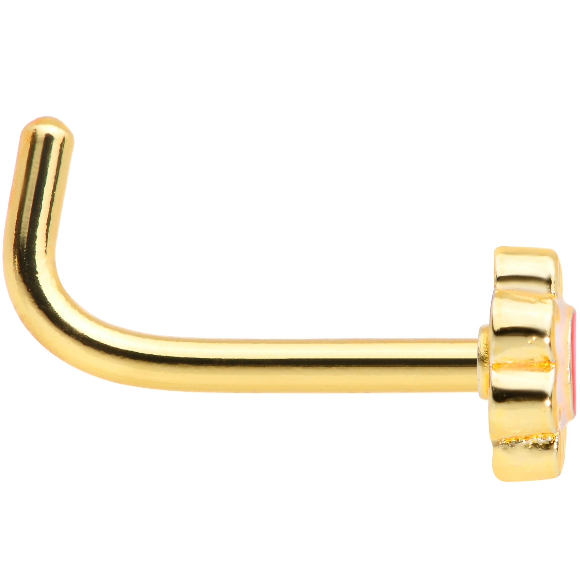 18G 5/16 Gold Tone Spring Flower L Shaped Nose Ring - Image 3