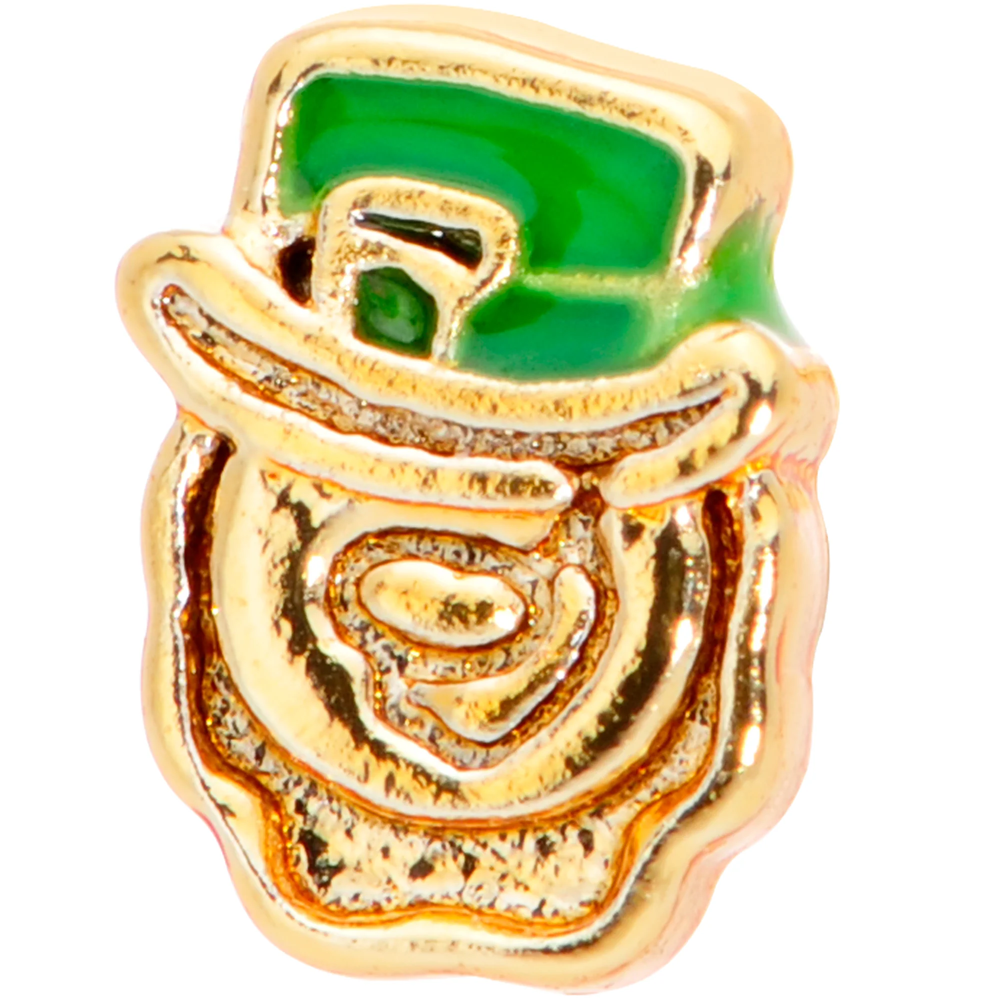 18G 5/16 Green Gold Tone Lucky Leprechaun L Shaped Nose Ring - Image 2
