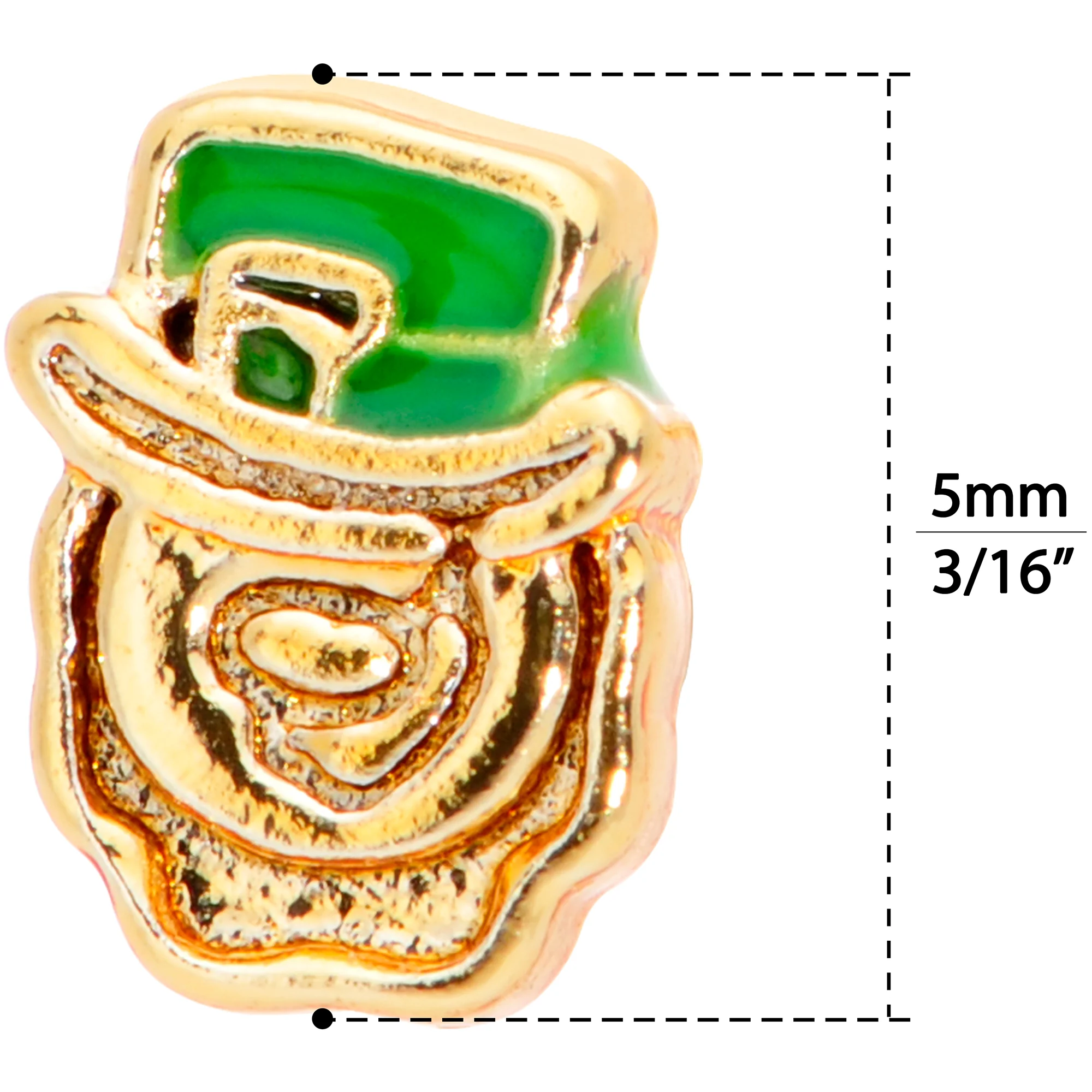 18G 5/16 Green Gold Tone Lucky Leprechaun L Shaped Nose Ring - Image 5