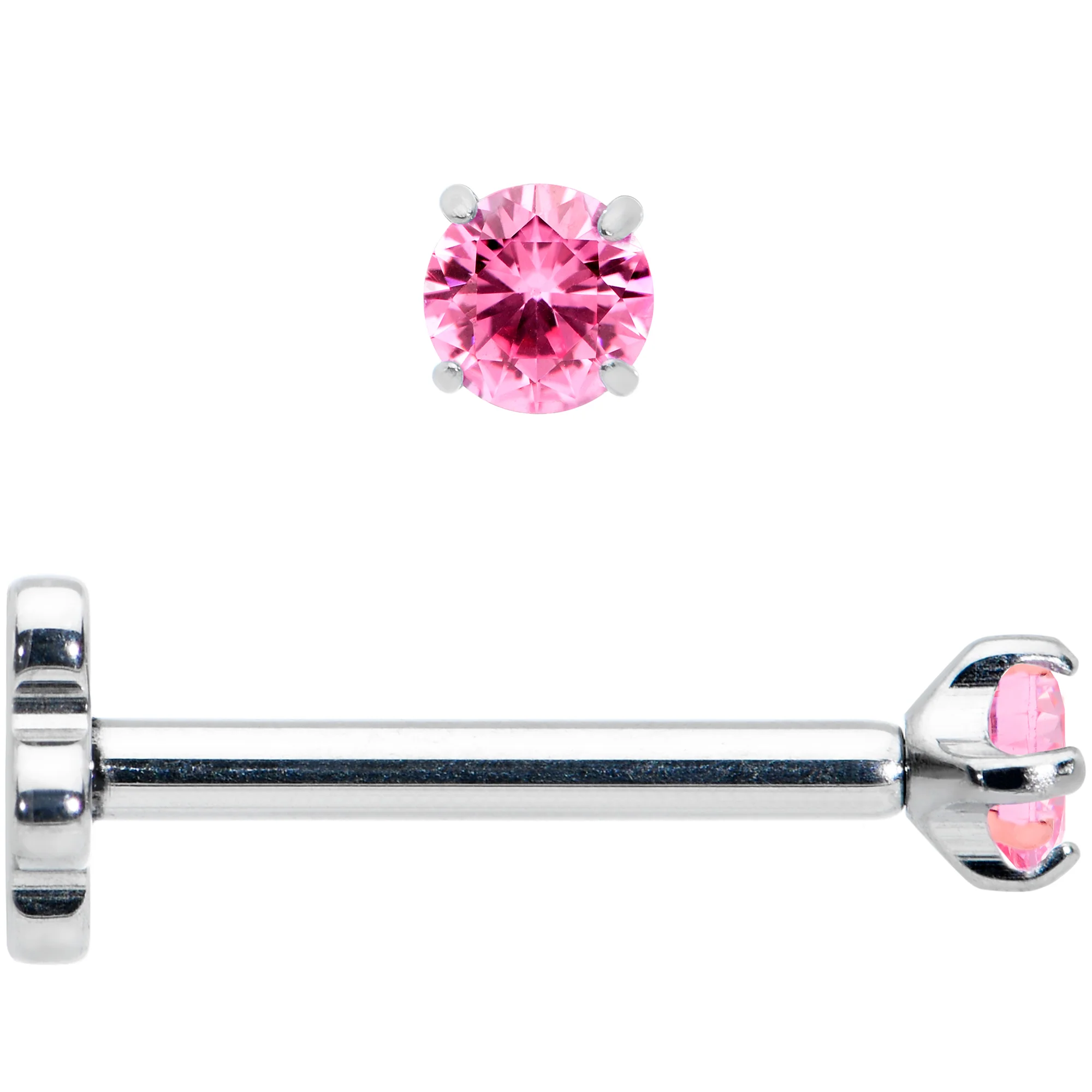 18G 5/16 Pink CZ Gem G23 Titanium Threadless Flower Labret Tragus - Image 2