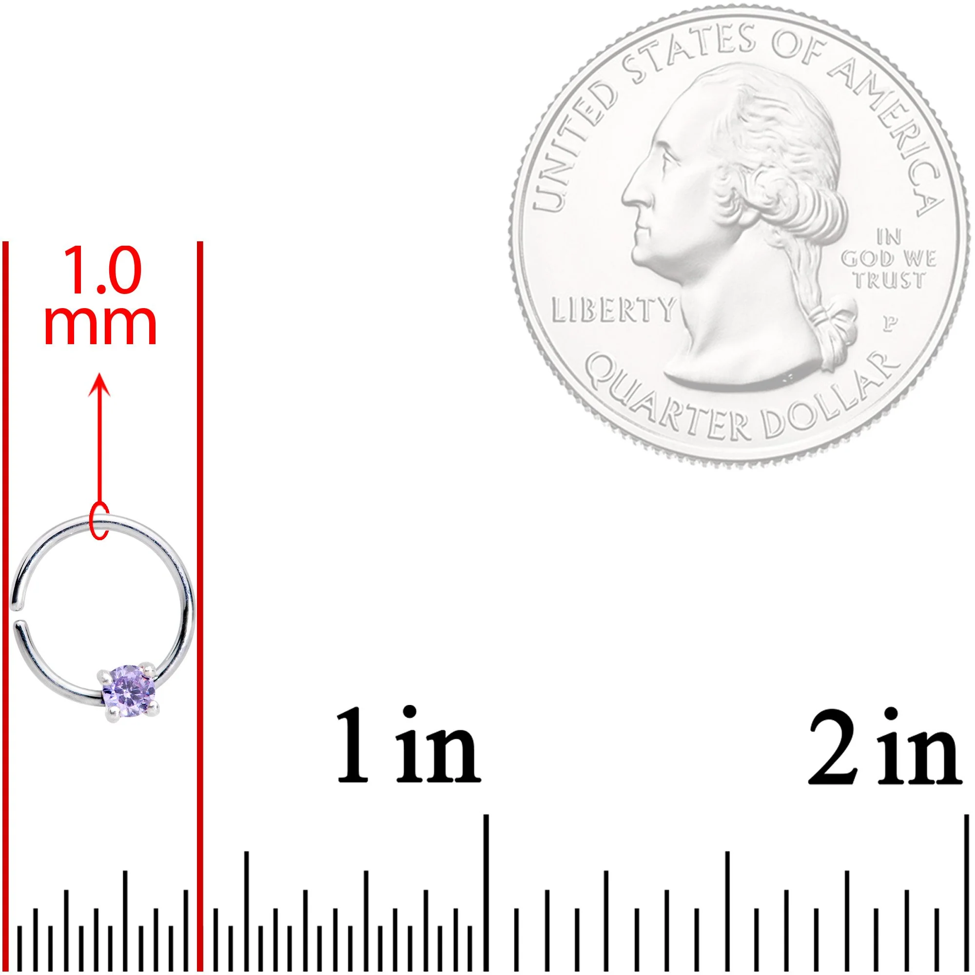 18G 5/16 Purple Gem 925 Sterling Silver Seamless Circular Ring - Image 3