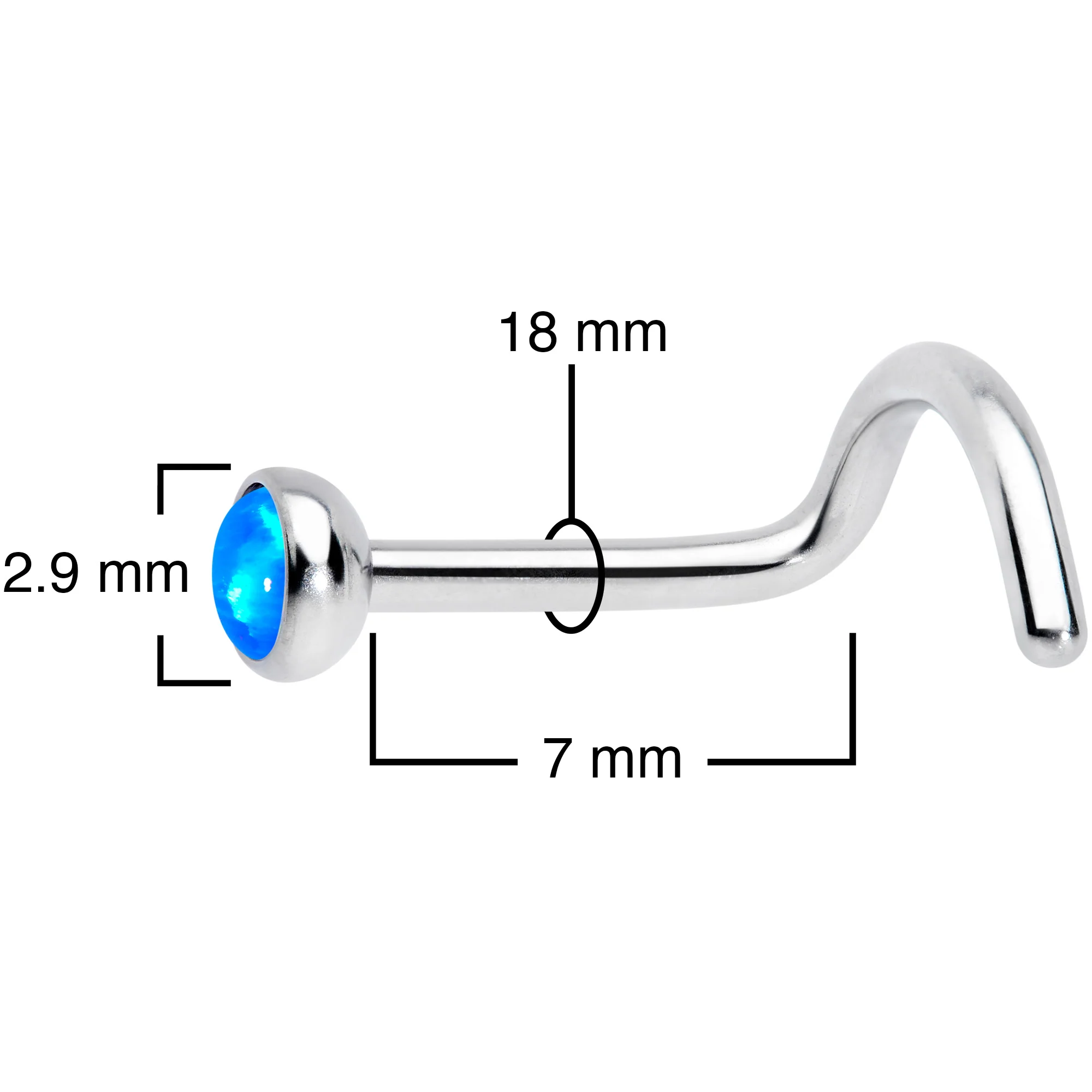 18G 7mm Blue 3mm Synthetic Opal Titanium Left Nose Ring Screw - Image 4