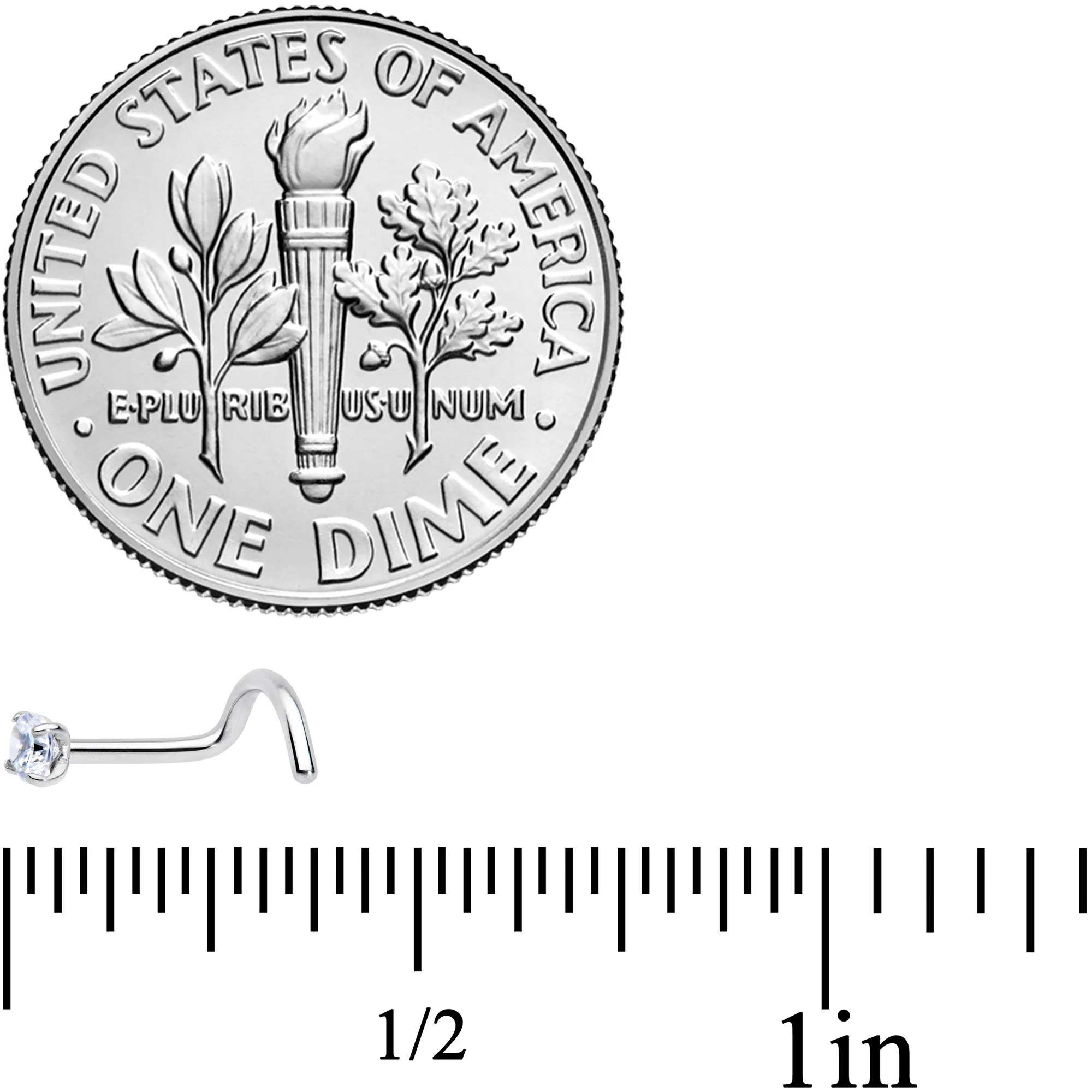 18G 7mm Clear 2.5mm CZ Gem Grade 23 Titanium Left Side Nose Screw - Image 3