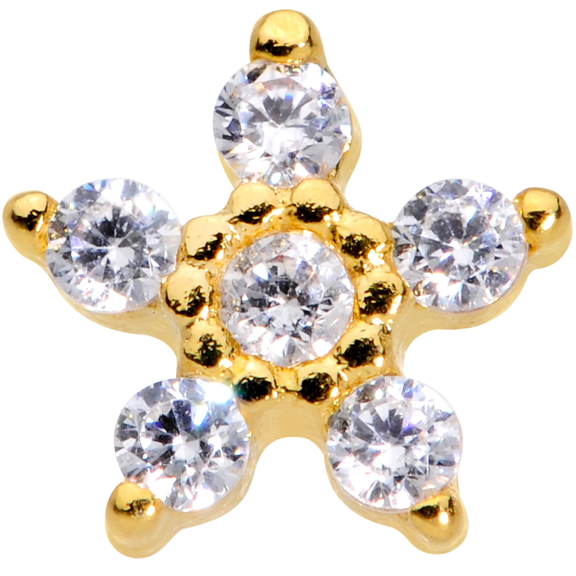 18G 7mm Clear CZ Gem Gold Tone Tiny Flower L Shaped Nose Ring - Image 2