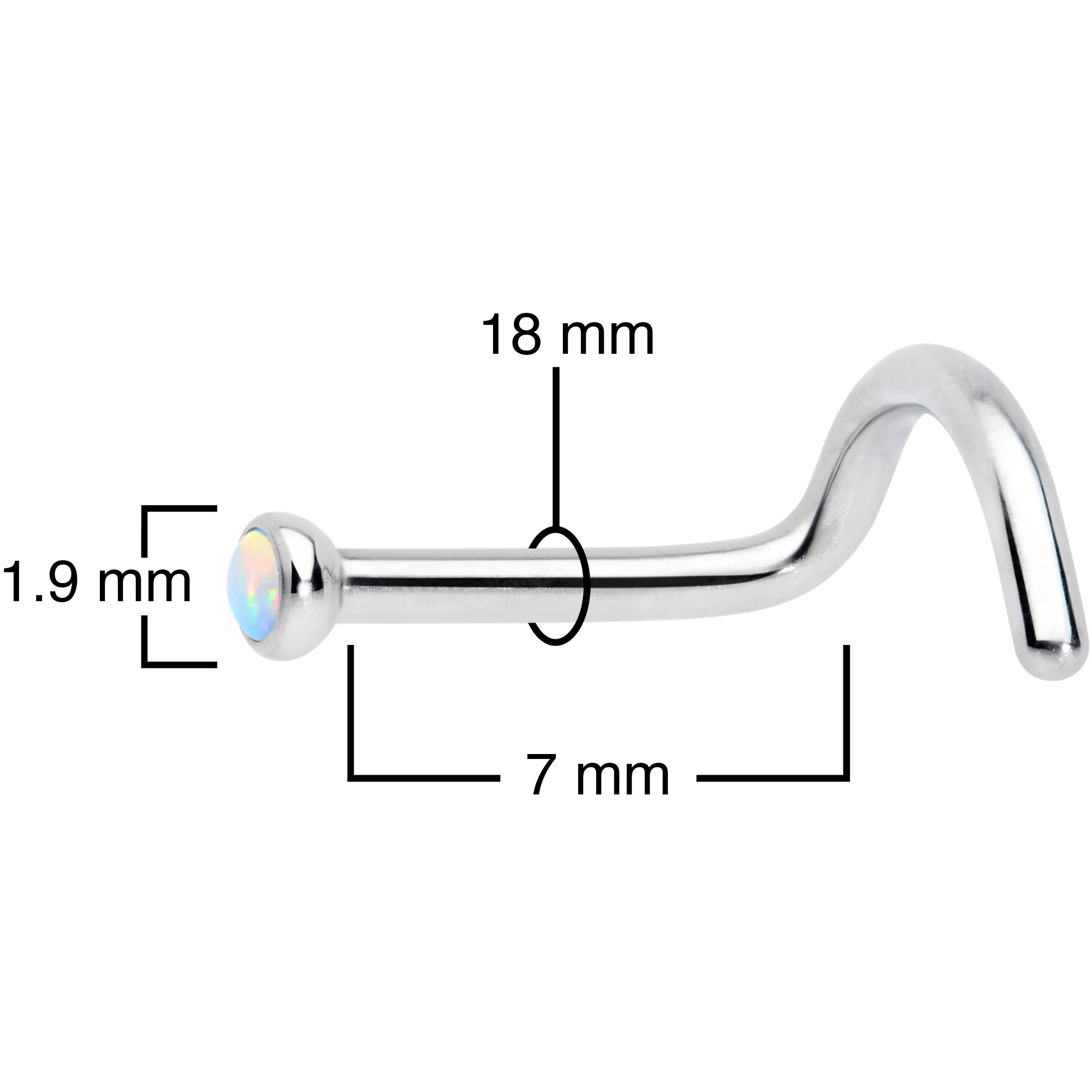 18G 7mm White 2mm Synthetic Opal Titanium Left Nose Ring Screw - Image 4