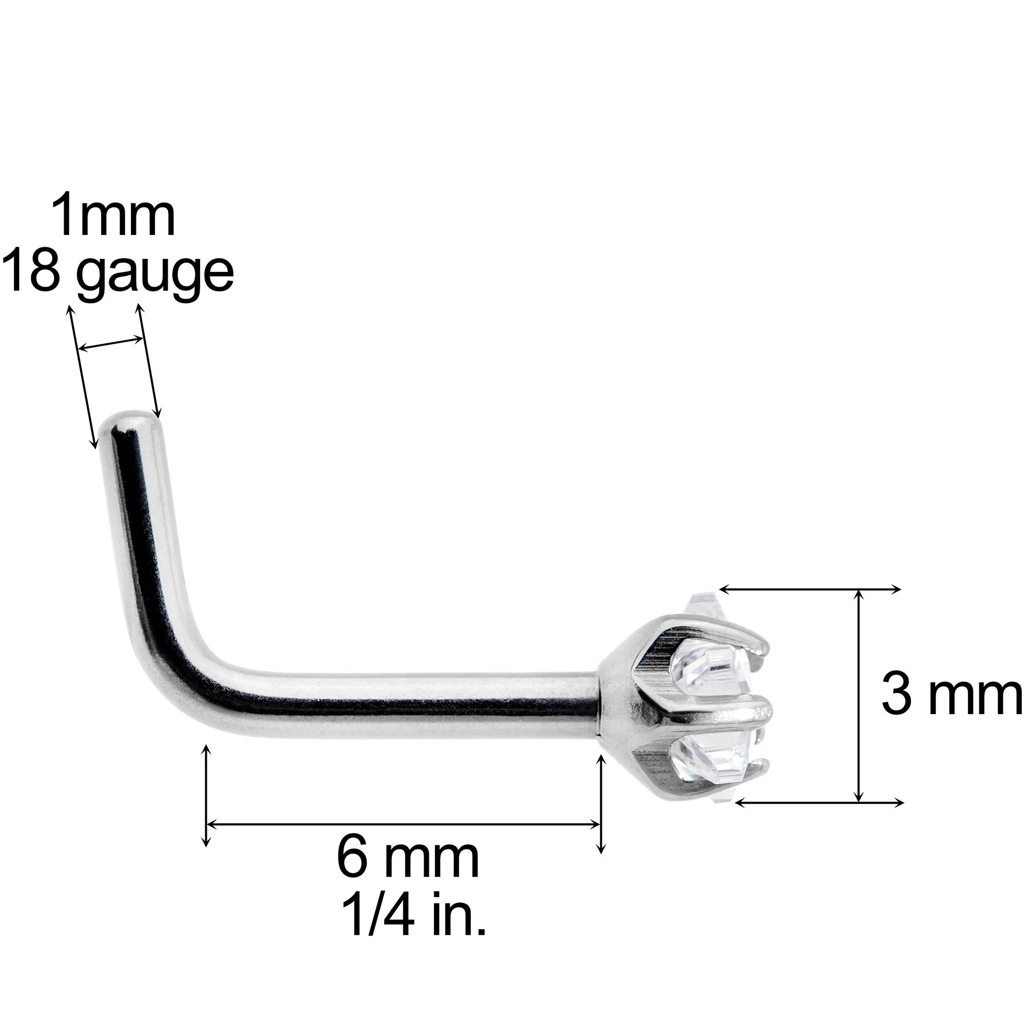 18G Clear 3mm CZ Star Gem Grade 23 Titanium L Shaped Nose Ring - Image 3