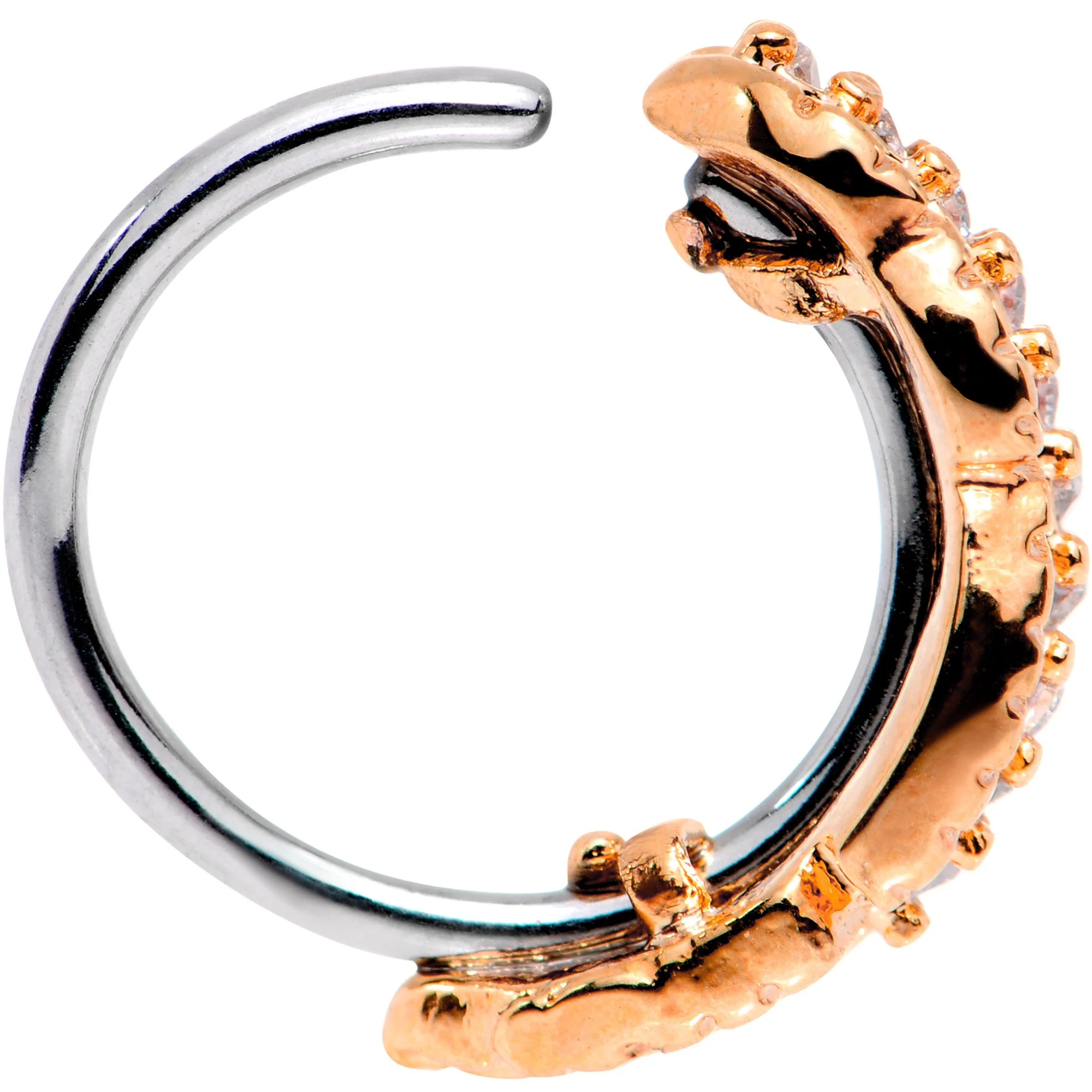 18G Clear CZ Gem Rose Gold Tone Feather Seamless Circular Ring - Image 3