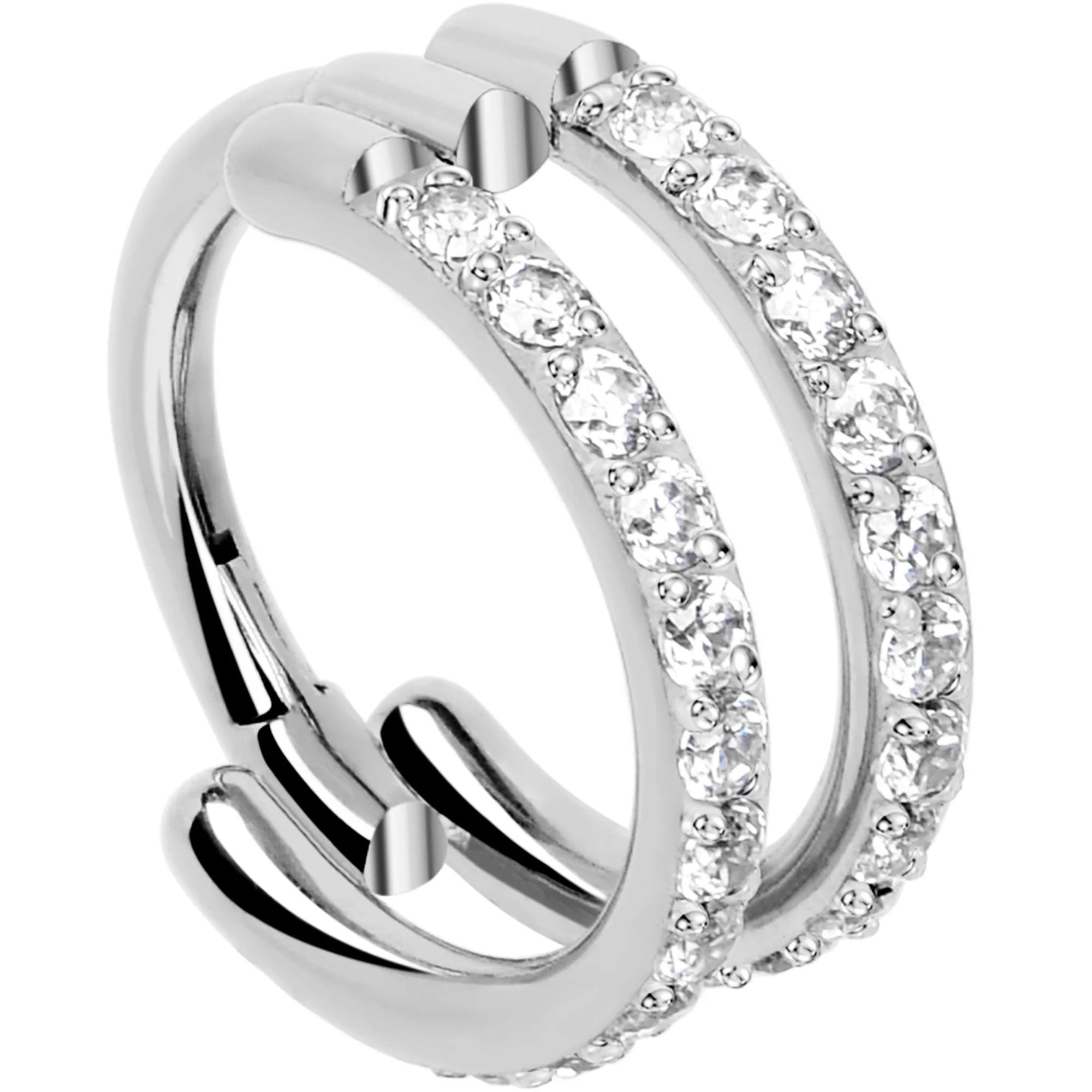 18G Double Row Micro Gem Implant Grade Titanium Hinged Double Hoop Nose Ring - Image 15