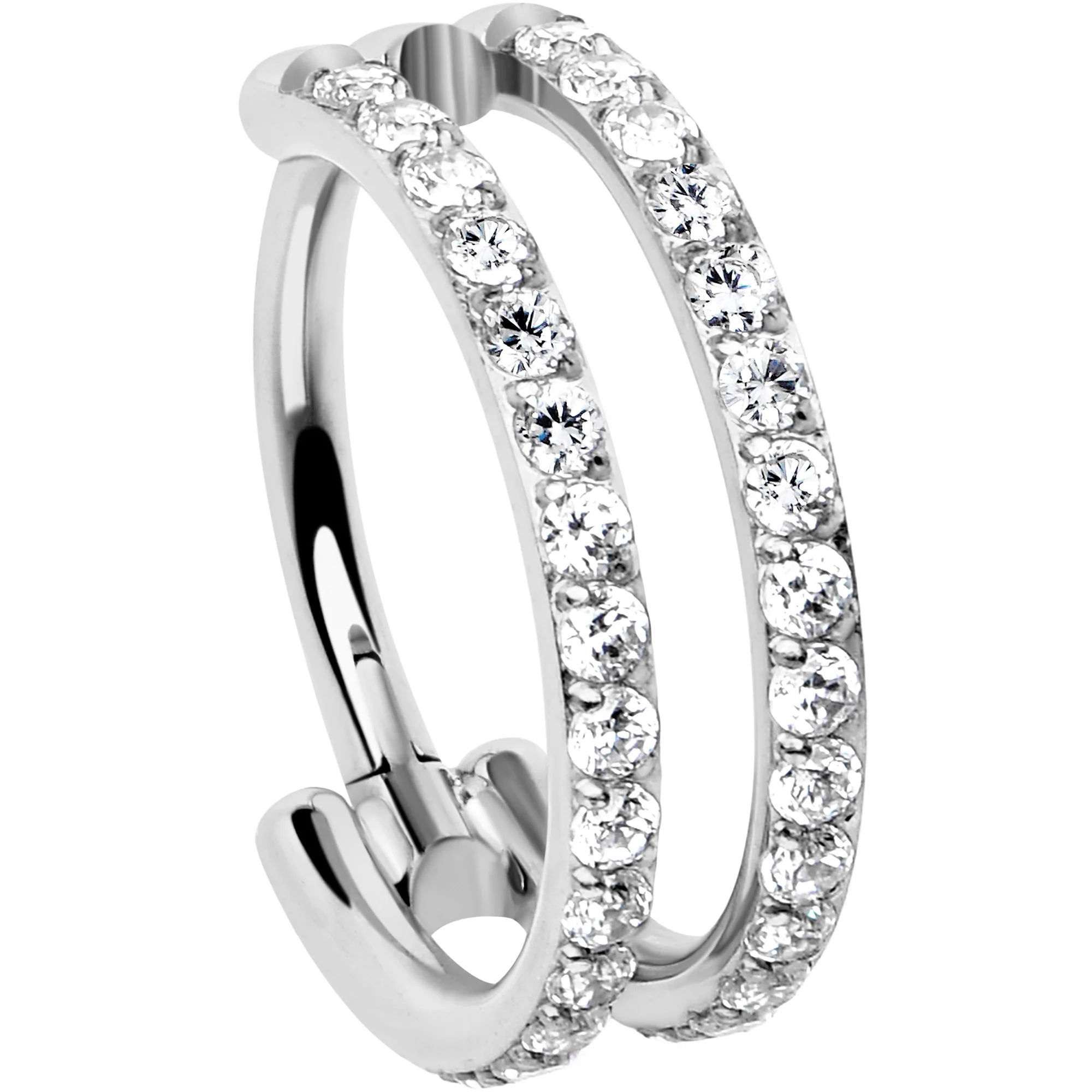 18G Double Row Micro Gem Implant Grade Titanium Hinged Double Hoop Nose Ring - Image 3