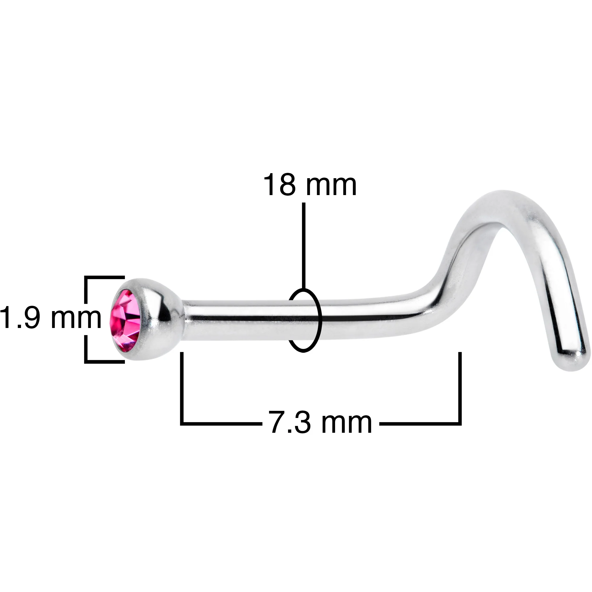 18G Pink 2mm Grade 23 Titanium Press Fit Left Nose Ring Screw - Image 4