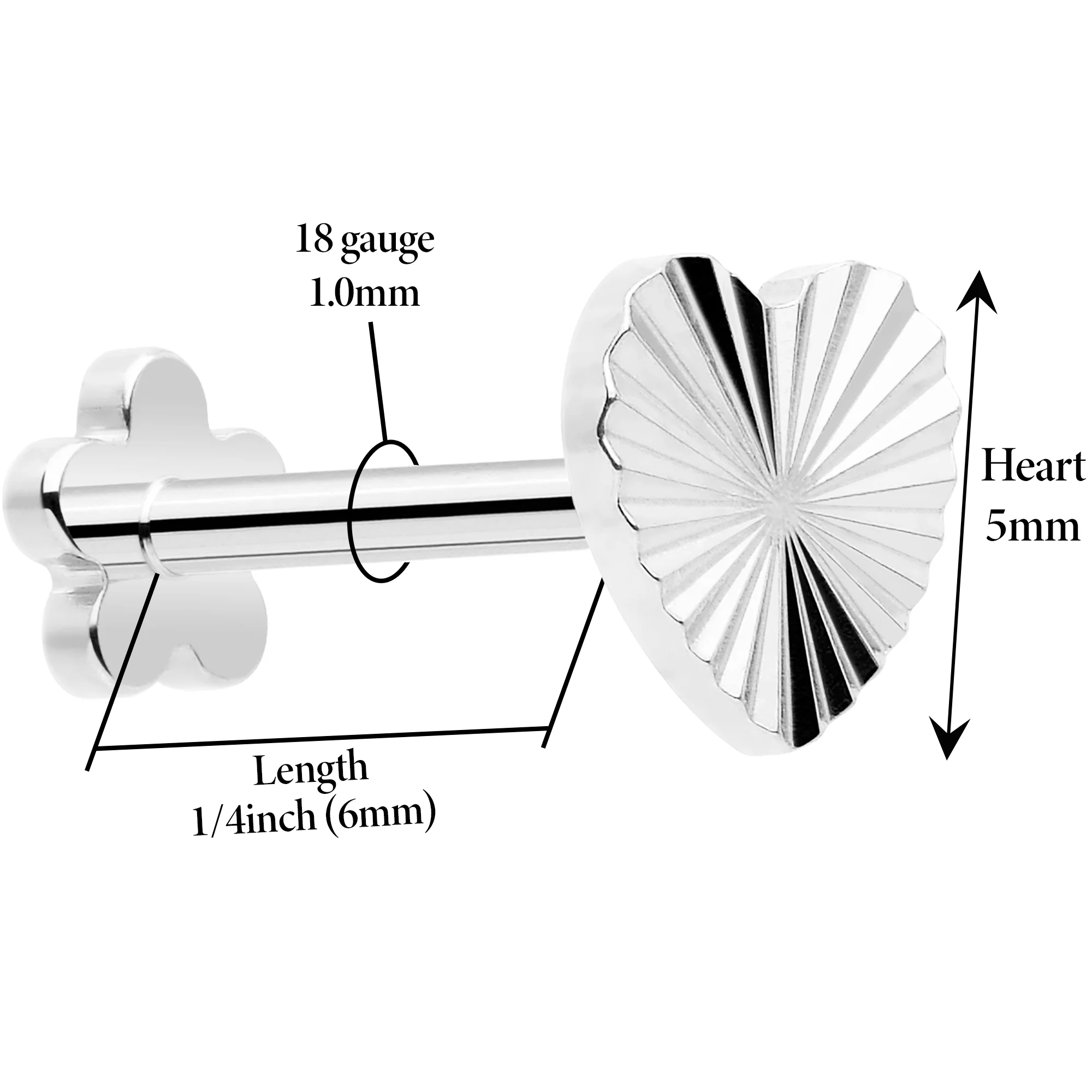 18G Titanium Flat Back Earring Threadless Reversible Heart - Image 9