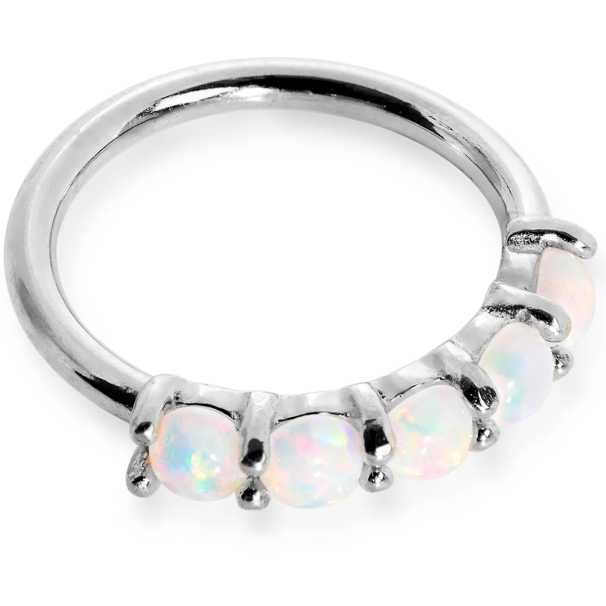 18G White Synthetic Opal 14k White Gold Seamless Circular Ring - Image 3