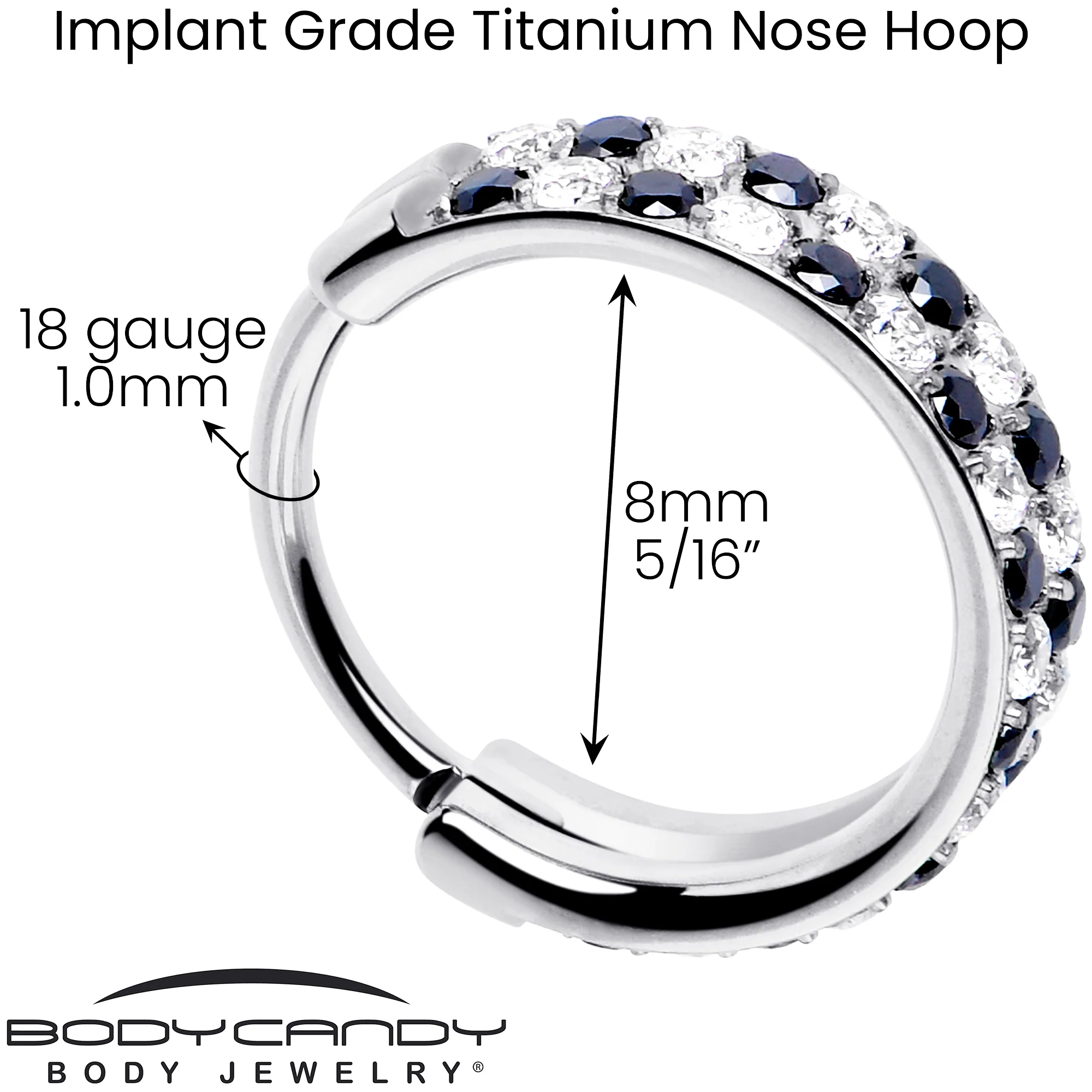 18G CZ Double Row Checkerboard Implant Grade Titanium Nose Hoop - Image 5