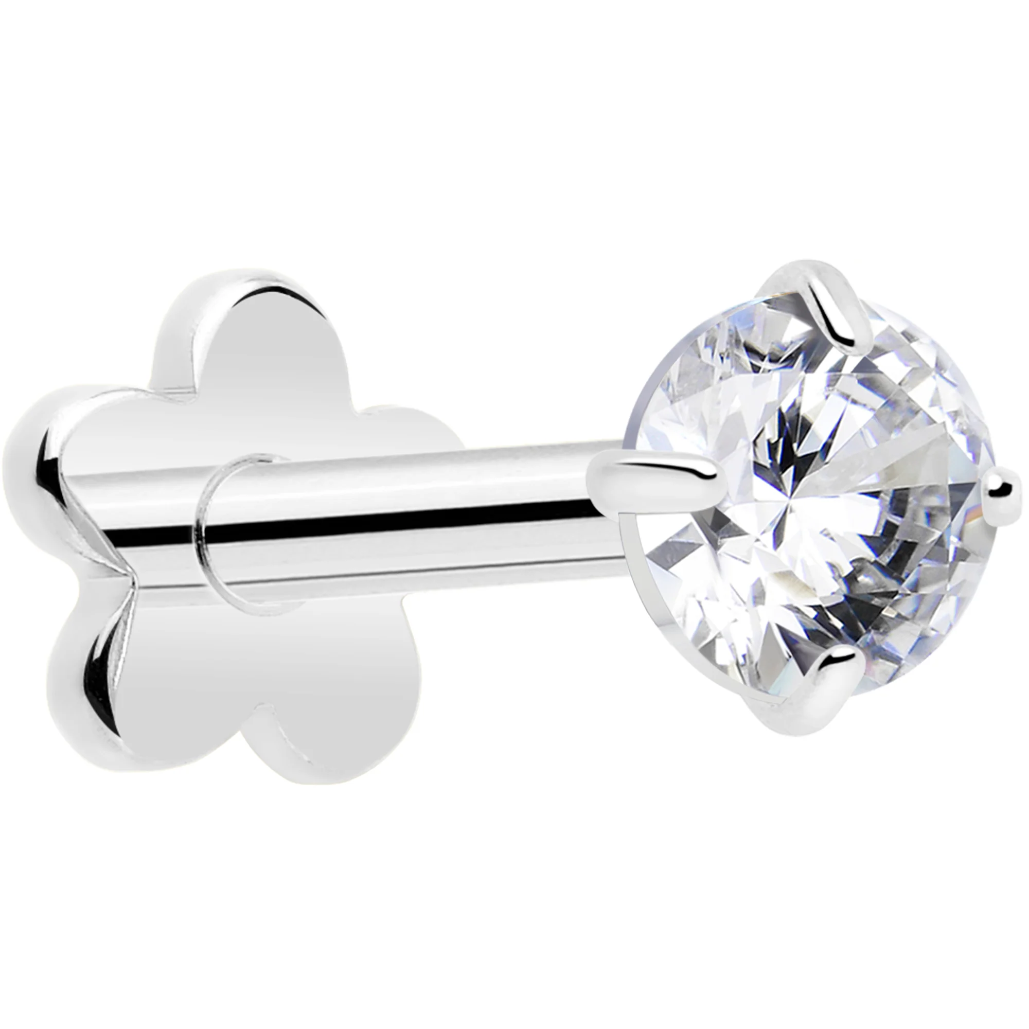 18G Gem Implant Titanium Reversible Threadless Flower Flat Back Earring - Image 10