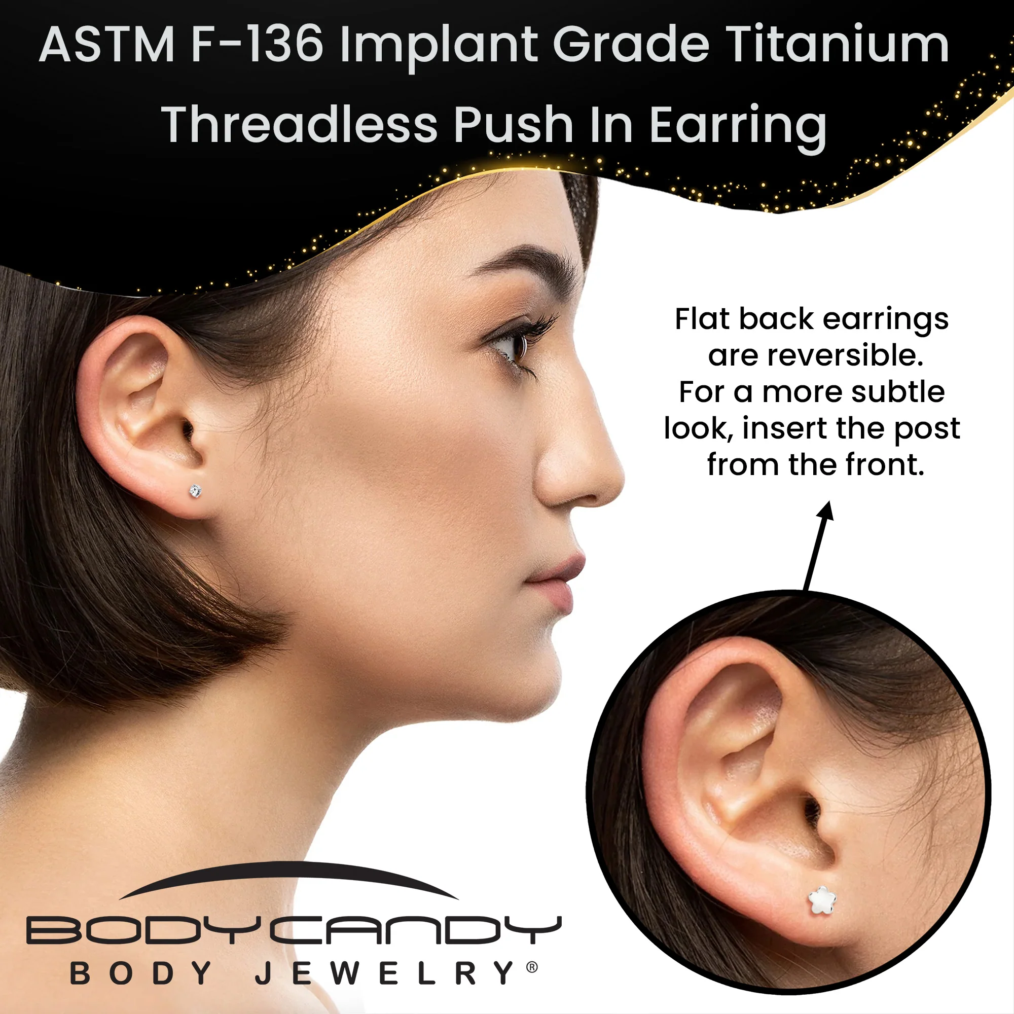 18G Gem Implant Titanium Reversible Threadless Flower Flat Back Earring - Image 8