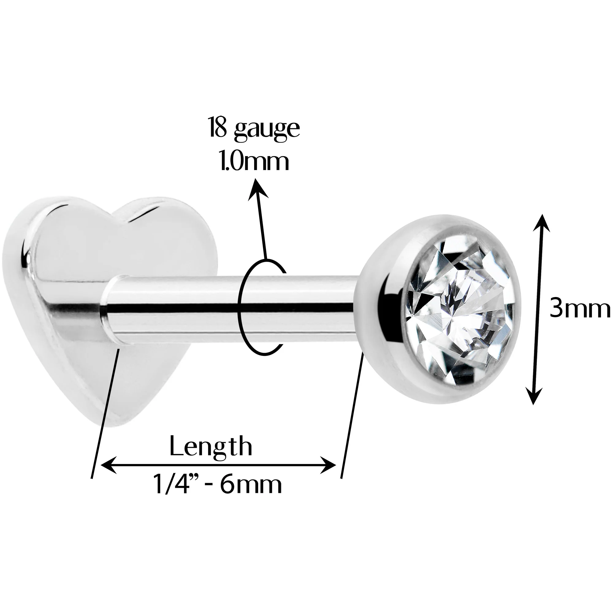 18G Gem Implant Titanium Reversible Threadless Heart Flat Back Earring - Image 4