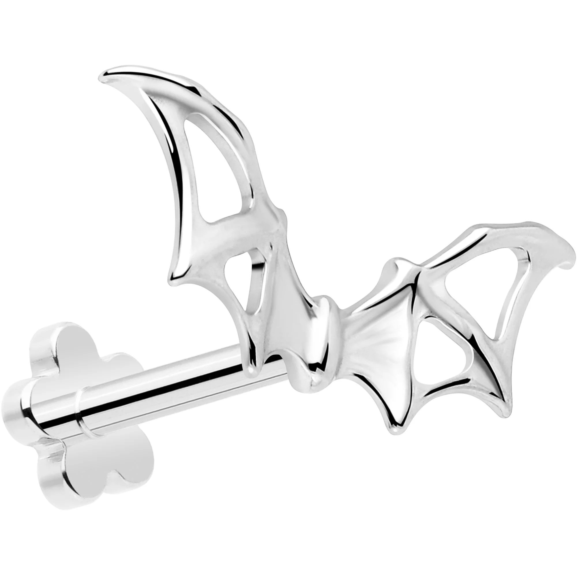18G Soaring Bat Implant Titanium Reversible Threadless Flower Flat Back Earring - Image 3