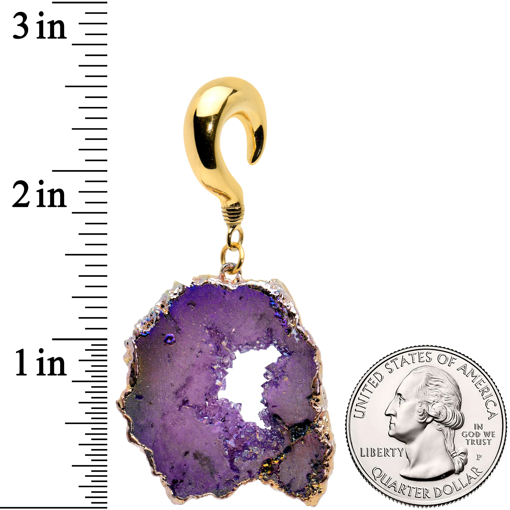 2G Gold Tone Purple Druzy Stone Curved Taper Ear Weights - Image 4