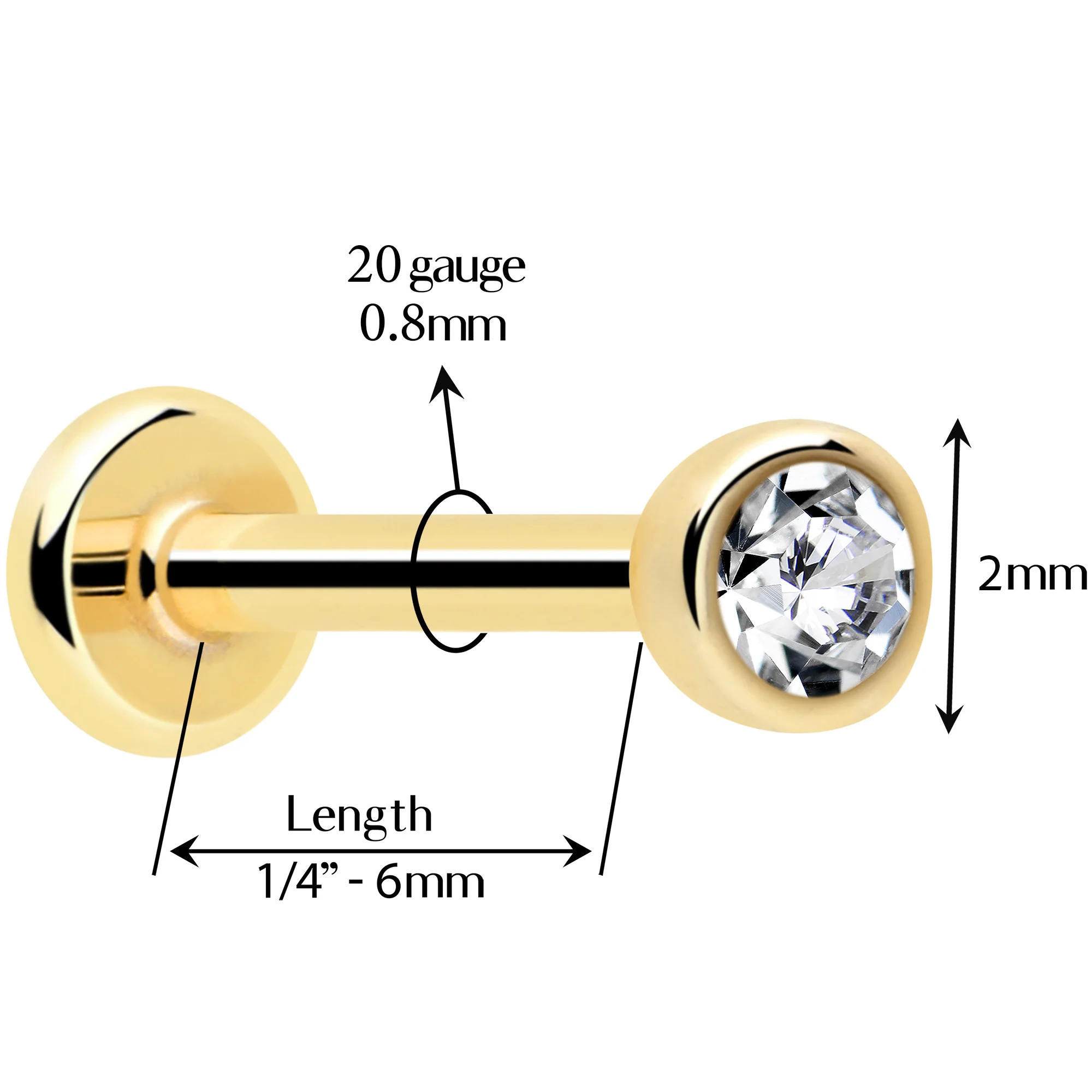 14k Solid Yellow Gold 2mm CZ Gem Threadless Push In Flat Back Stud - Image 4