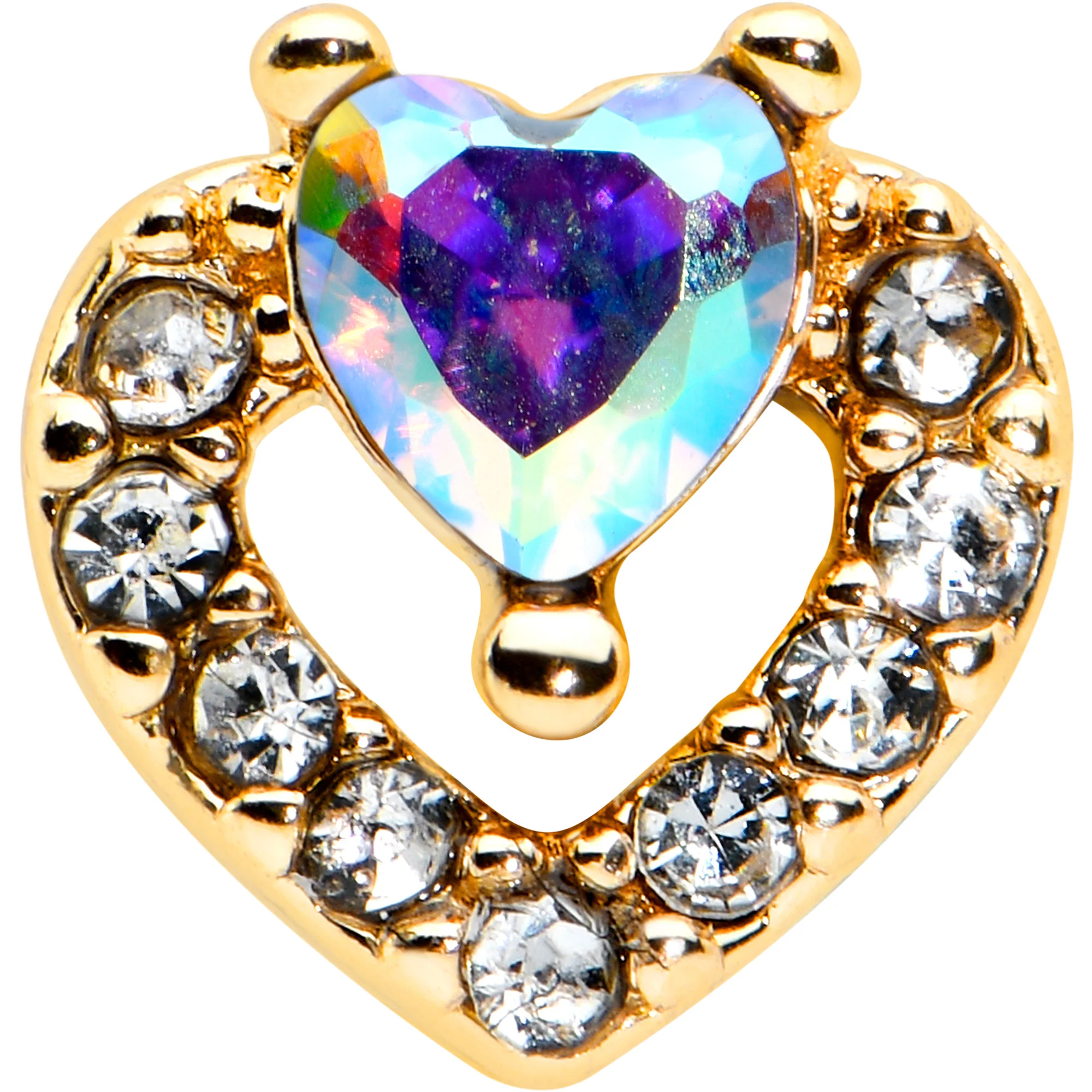 20G 1/4 Aurora Gem Gold Tone Rococo Heart L Shape Nose Ring - Image 2