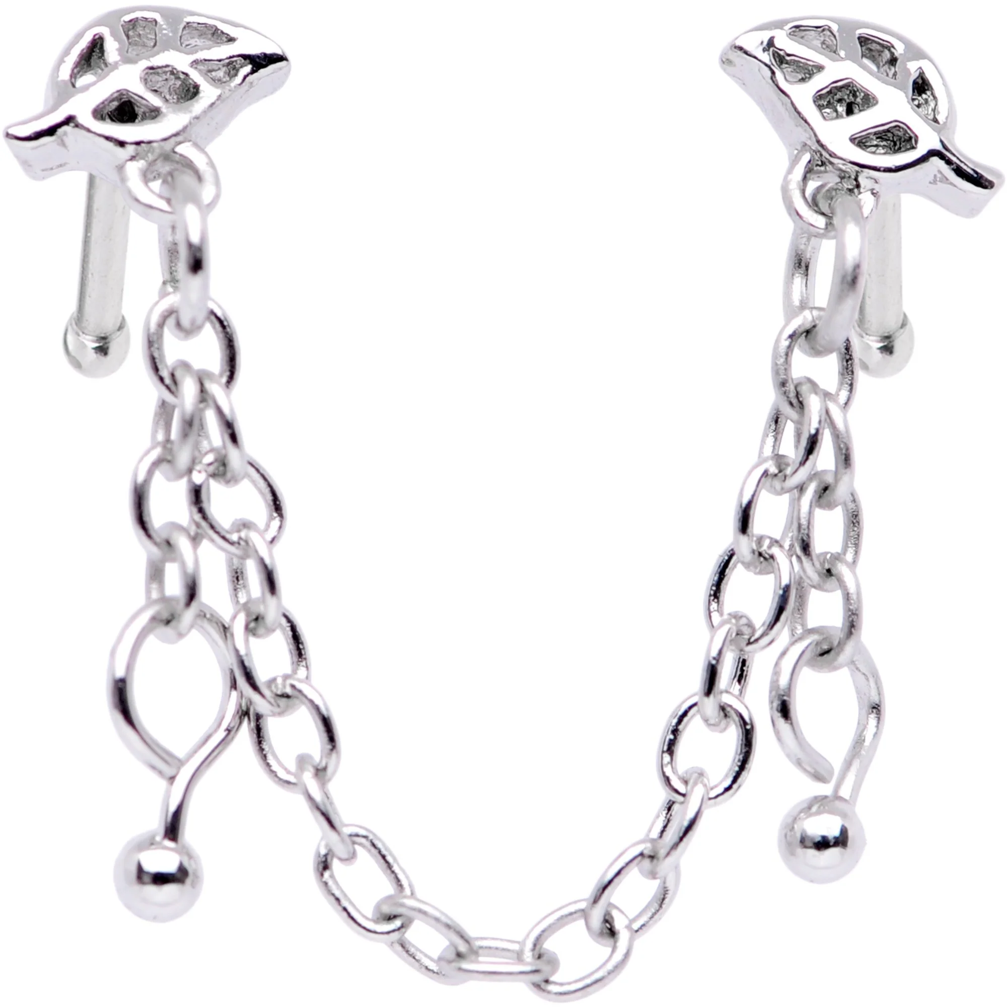 20G 1/4 Autumn Fall Leaves Chain Dangle Double Nose Bone - Image 2