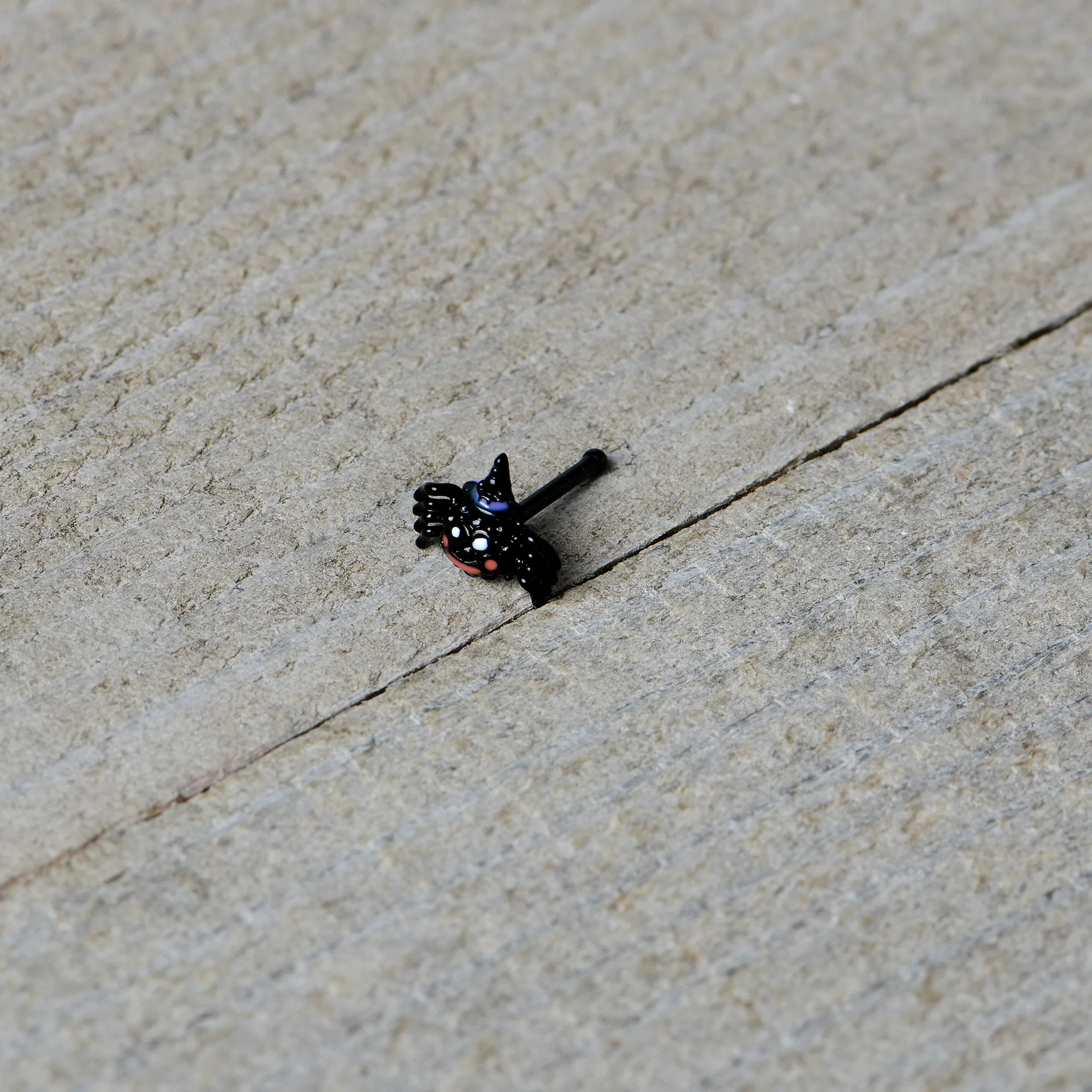 20G 1/4 Black Halloween Witchy Smiling Spider Nose Bone - Image 7