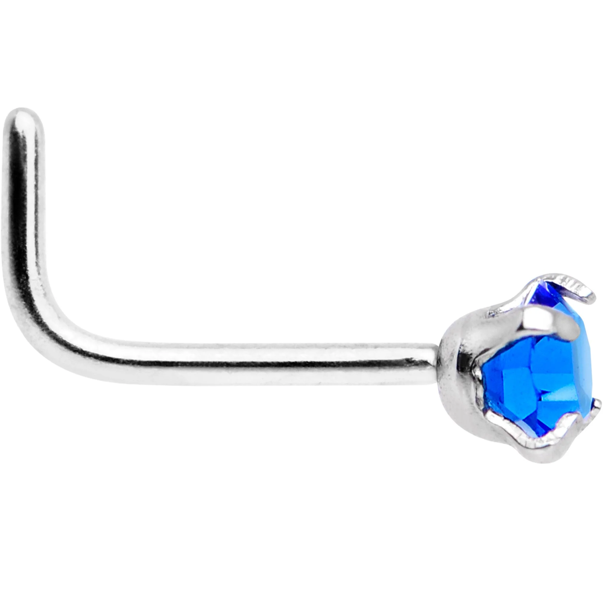 20G 1/4 Blue 3mm CZ Gem Steel L-Shape Nose Ring - Image 3