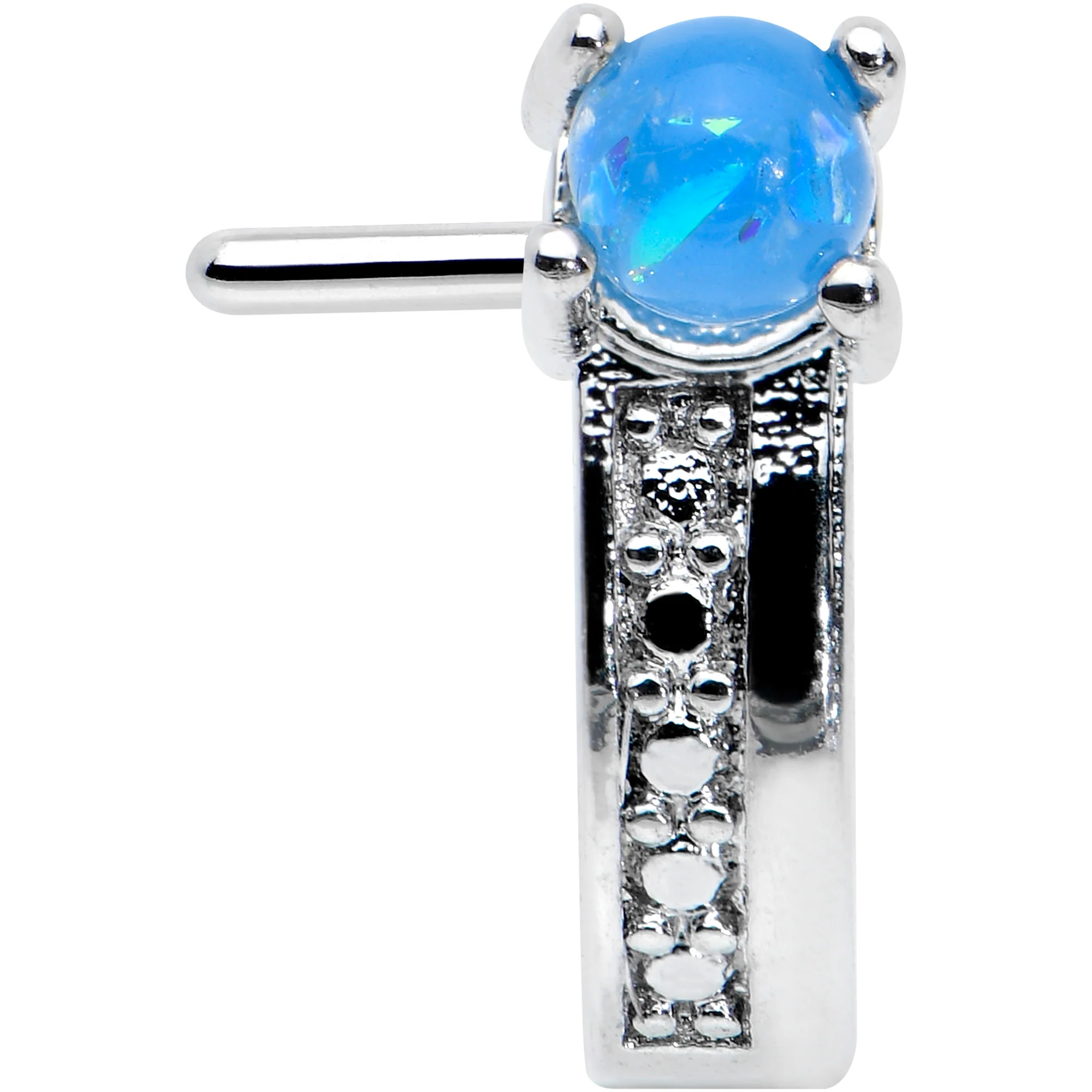 20G 1/4 Blue Faux Opal Texture Glam Faux Hoop L Shape Nose Ring - Image 2