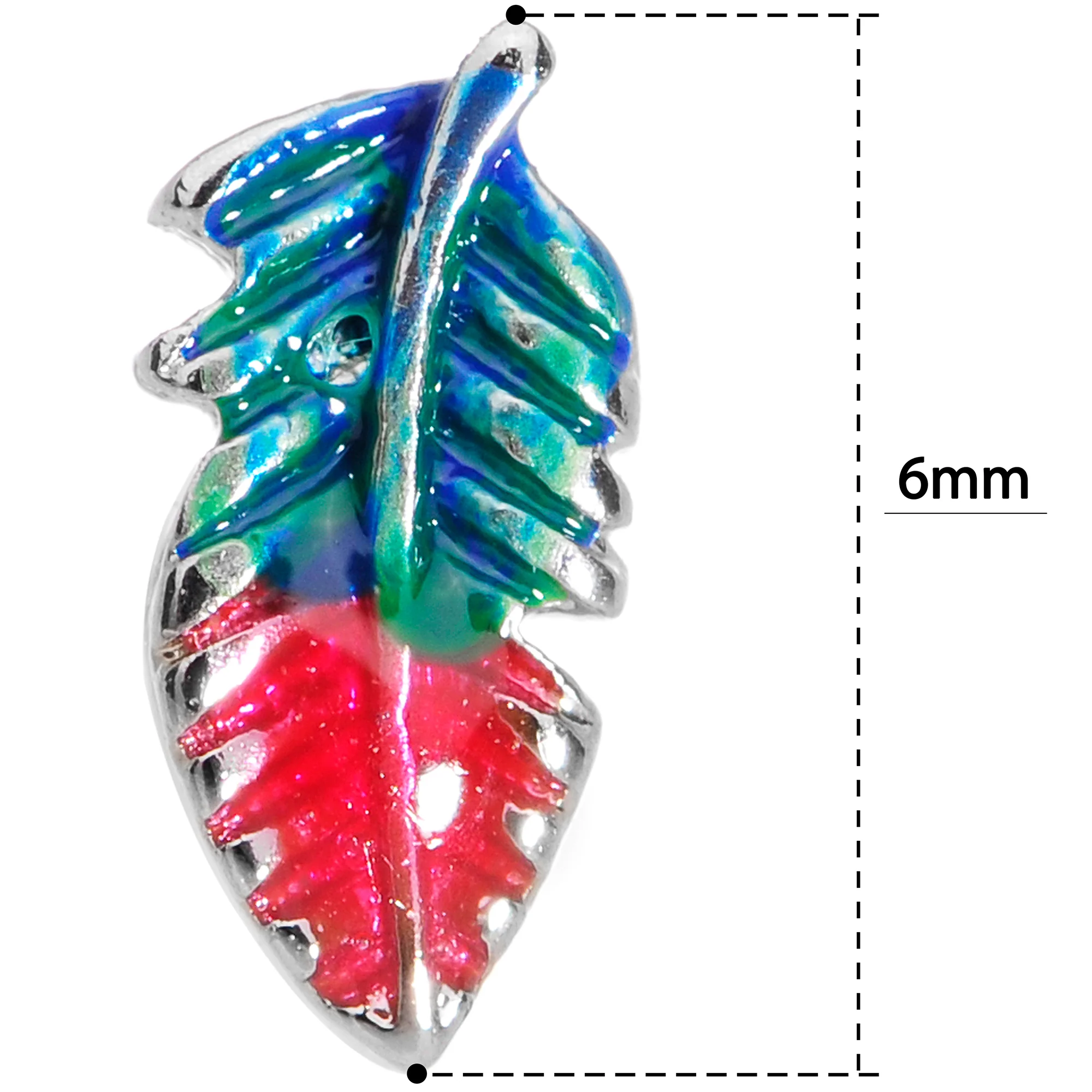 20G 1/4 Blue Green Red Feather L Shaped Nose Ring - Image 5