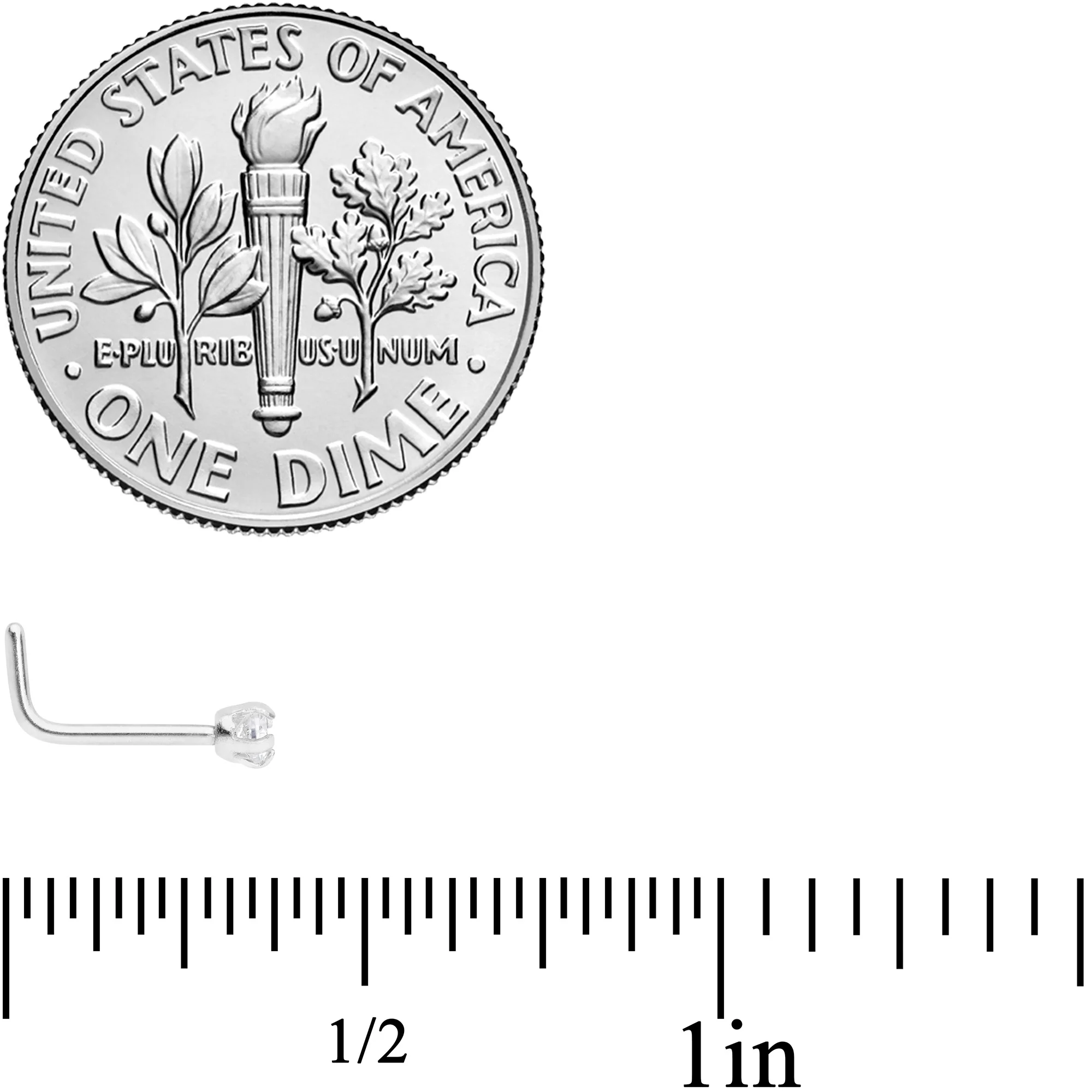 20G 1/4 Clear 2mm CZ Gem L Shaped Nose Ring - Image 2