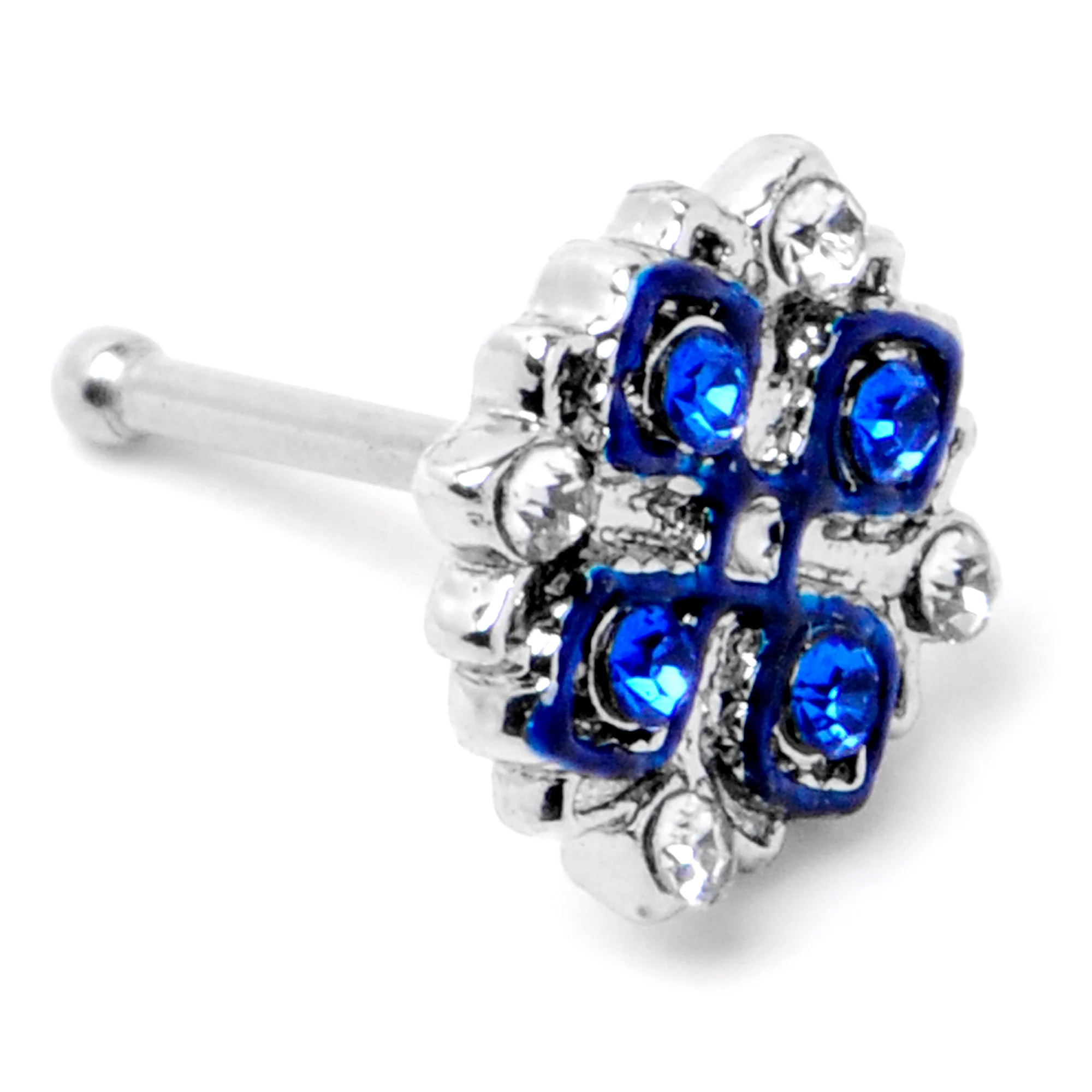 20G 1/4 Clear Blue Gem Embellished Cross Nose Bone - Image 5