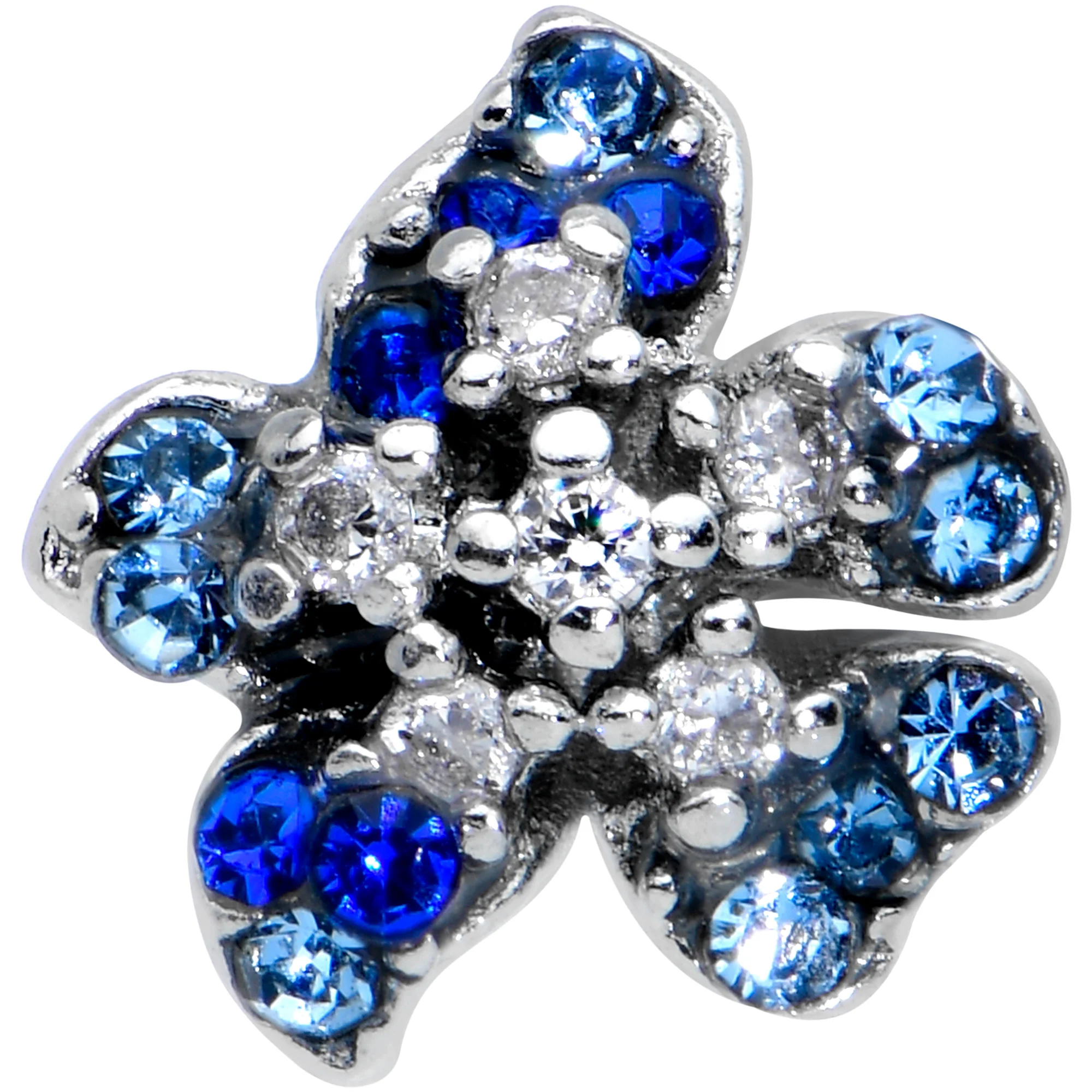 20G 1/4 Clear Blue Gem Evening Flower Nose Bone - Image 2