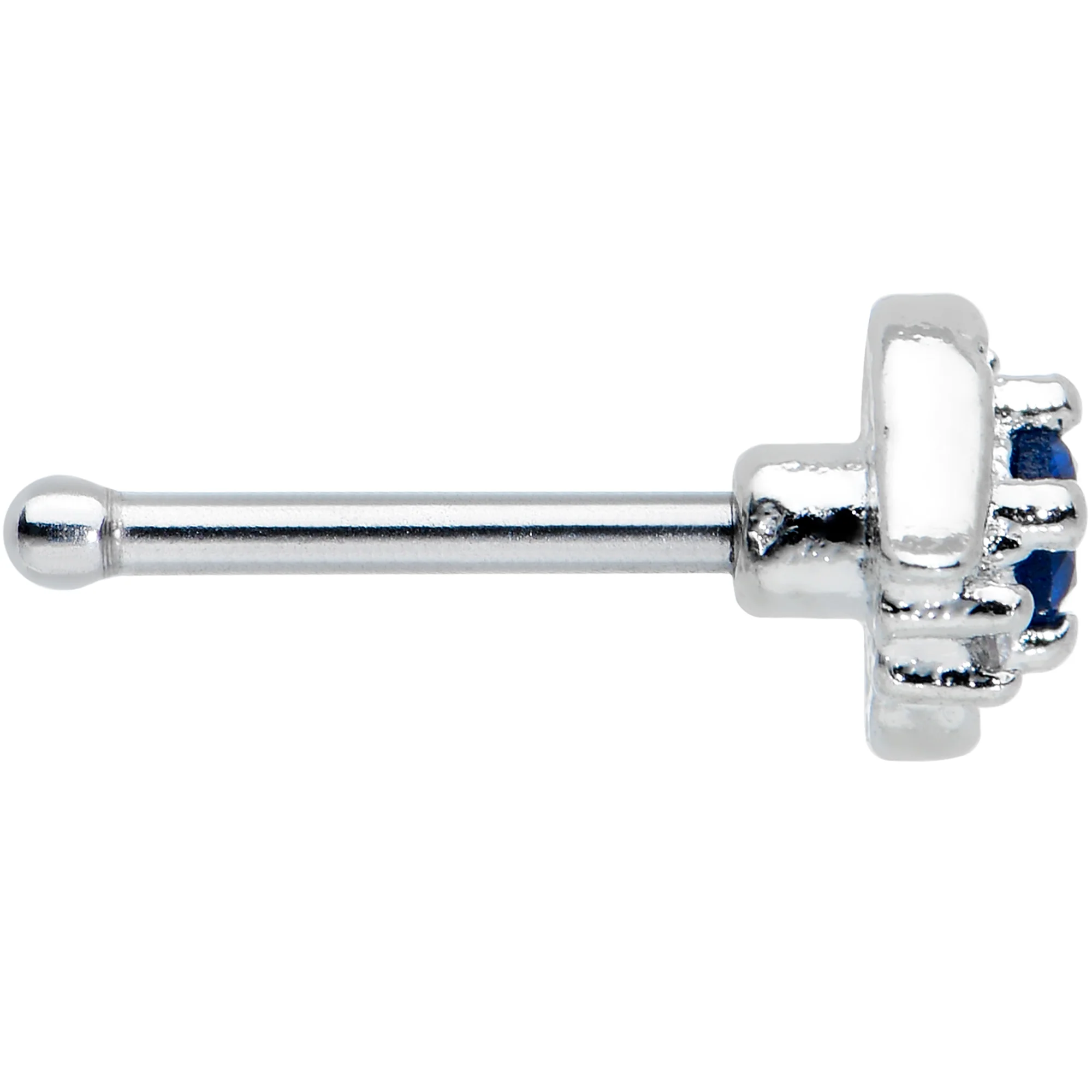 20G 1/4 Clear Blue Gem Oval Swirl Nose Bone - Image 3