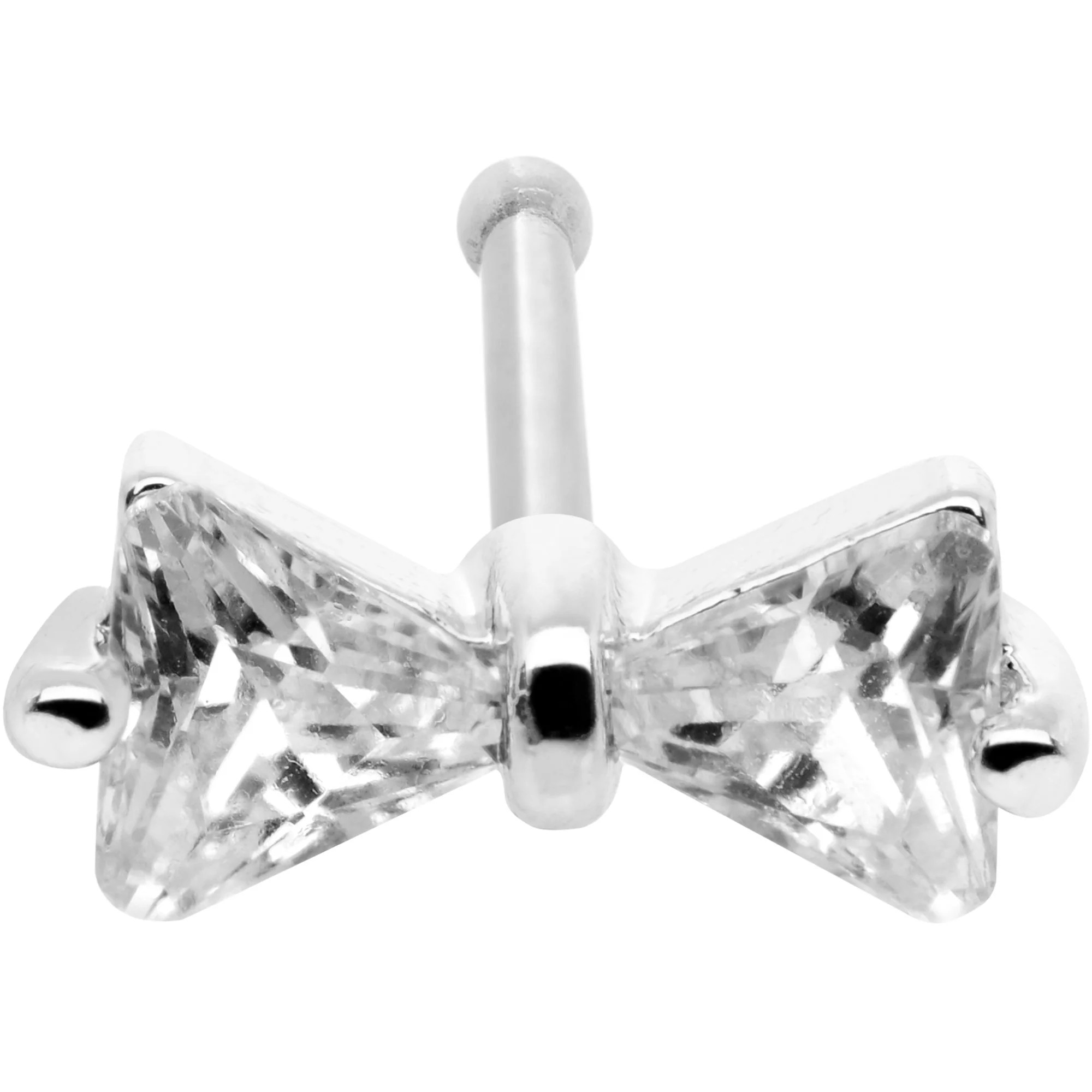20G 1/4 Clear CZ Gem Bow Tie Formal Nose Bone - Image 2