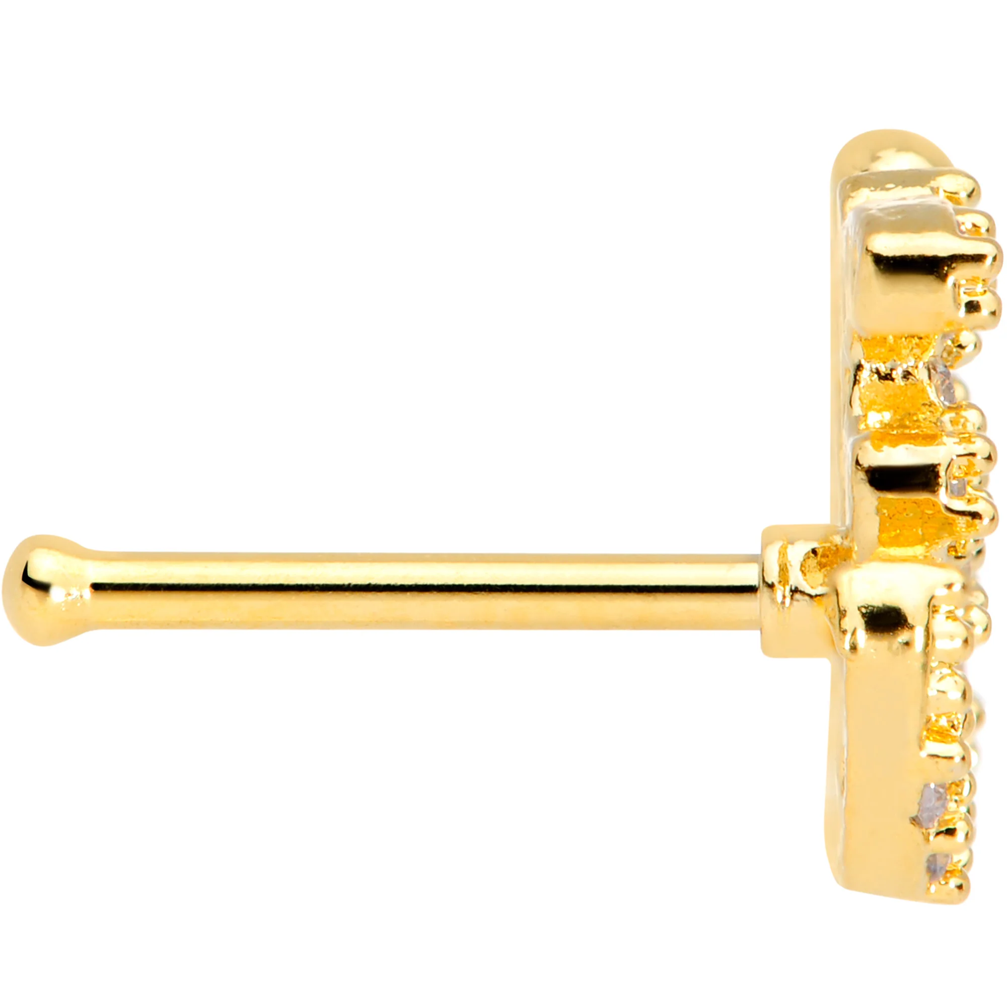20G 1/4 Clear CZ Gem Gold Tone Amazing Om Nose Bone - Image 3