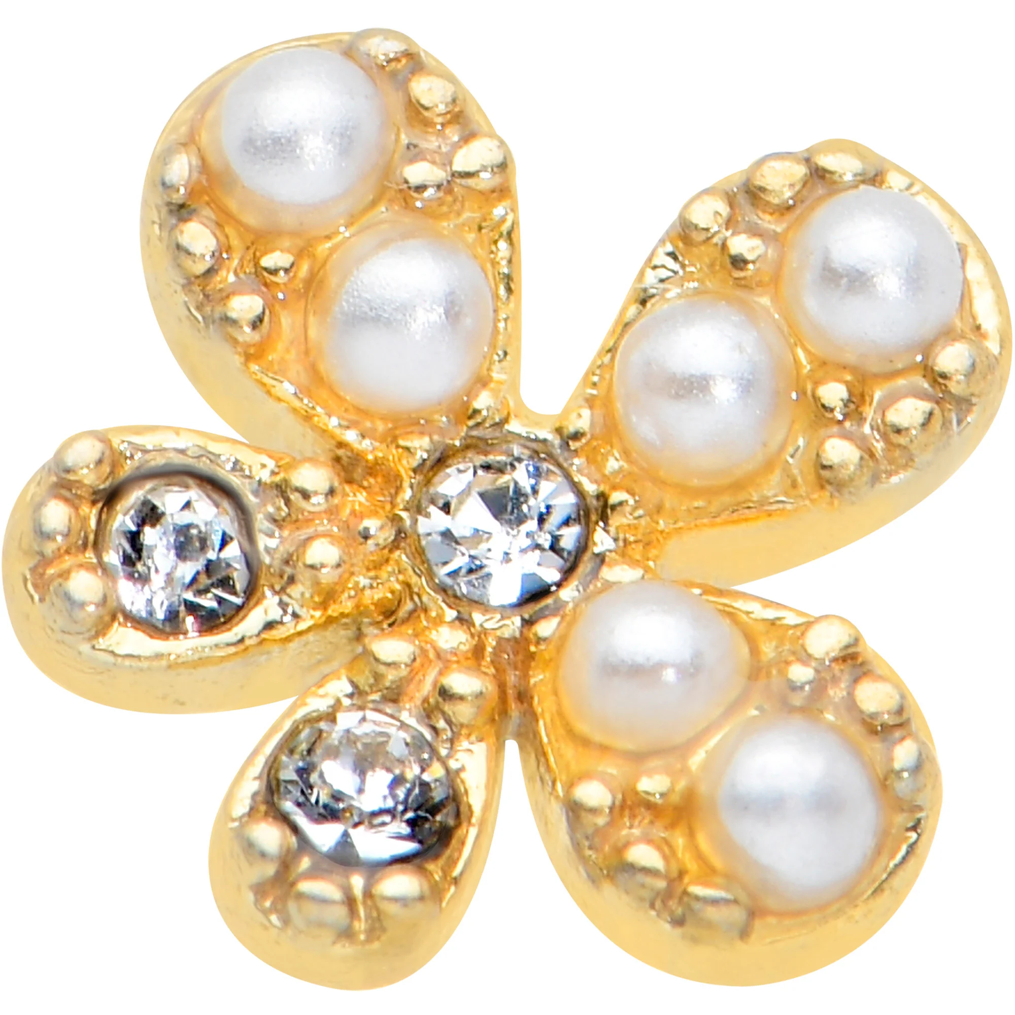 20G 1/4 Clear Gem Gold Tone Stylish Splat L Shape Nose Ring - Image 2
