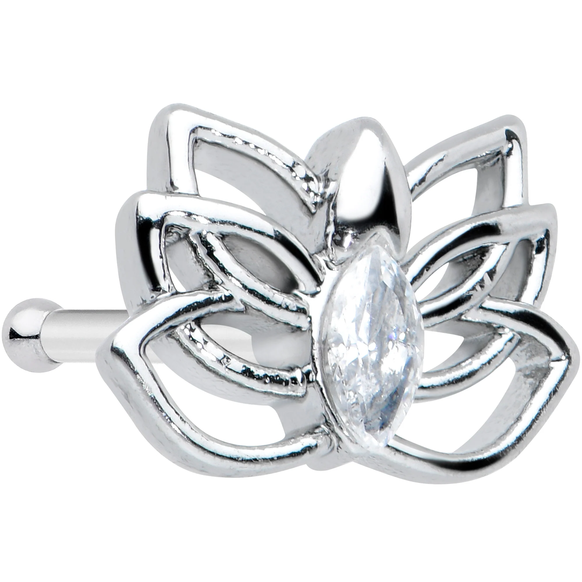 20G 1/4 Clear Gem Open Elegant Lotus Flower Nose Bone