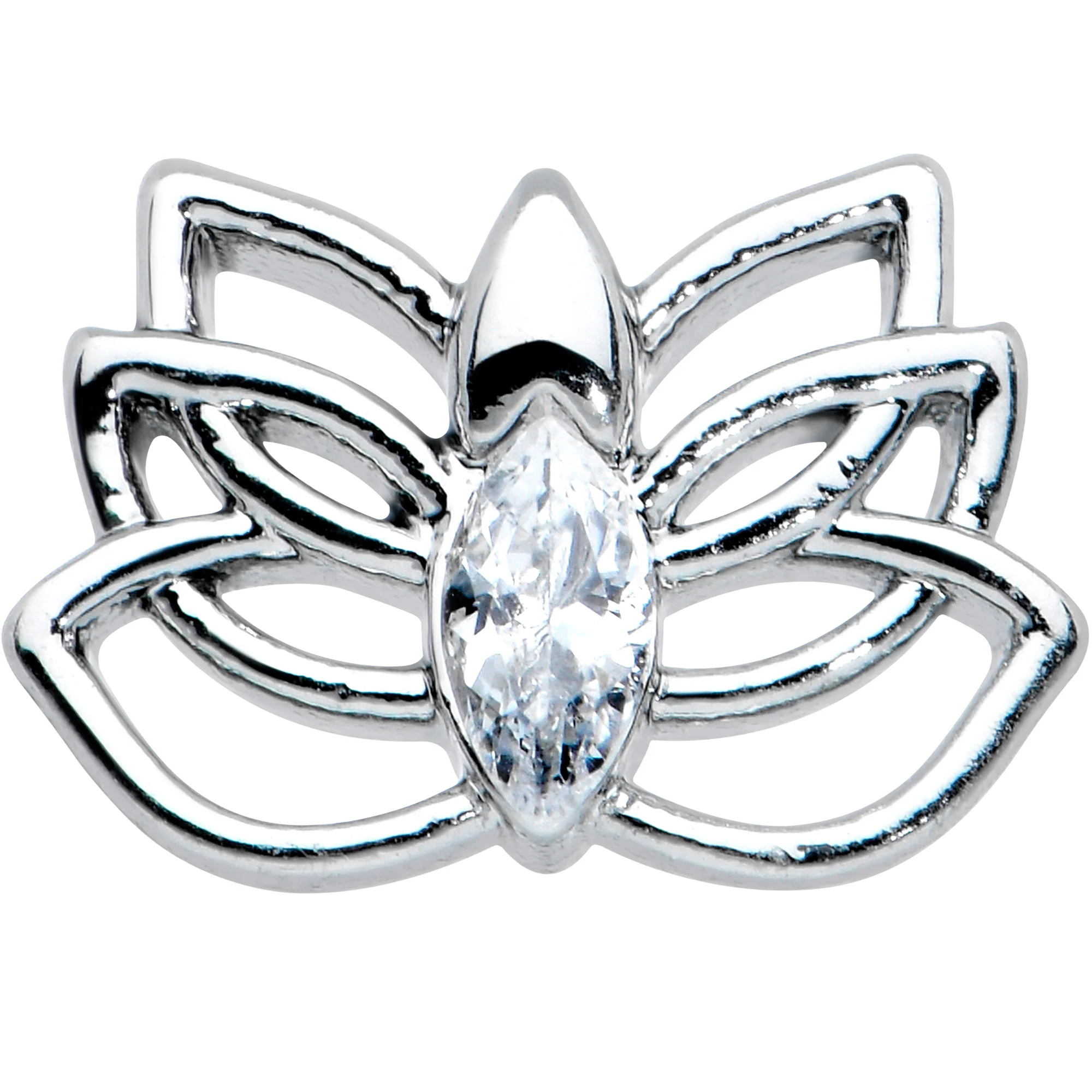20G 1/4 Clear Gem Open Elegant Lotus Flower Nose Bone - Image 2