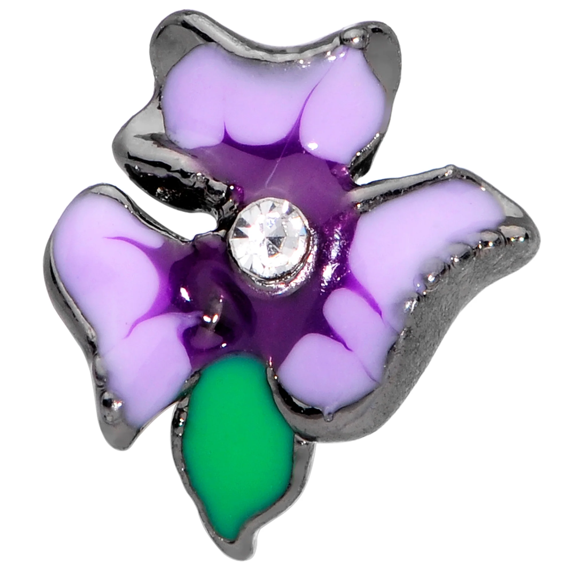 20G 1/4 Clear Gem Purple Iris Nose Bone - Image 2