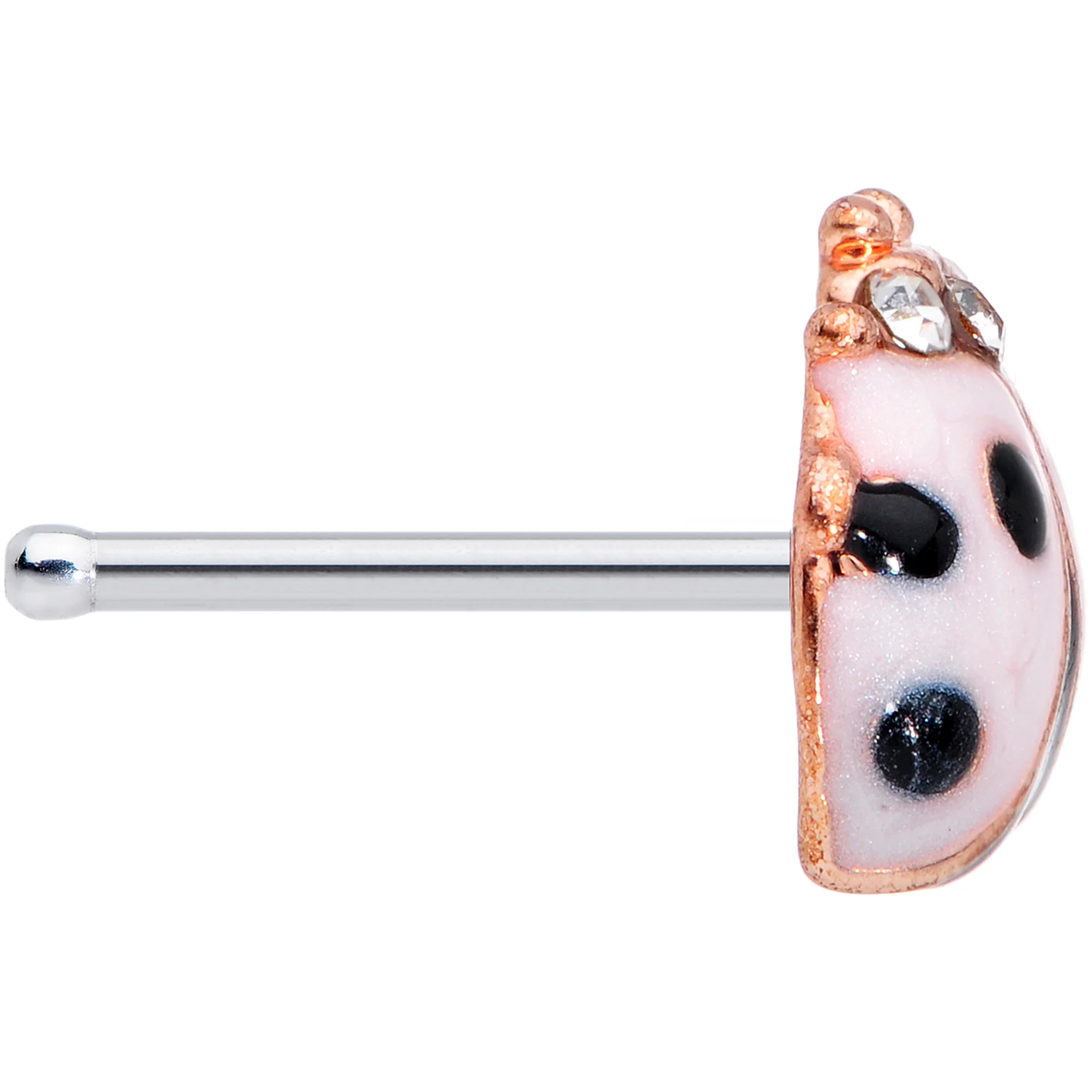 20G 1/4 Clear Gem Rose Gold Tone Lil Ladybug Nose Bone - Image 3